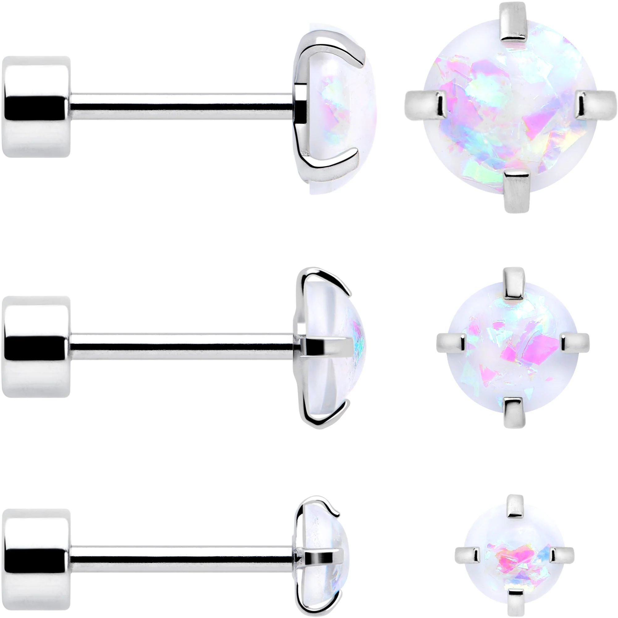 White Synthetic Opal Flat Back Stud Earrings - 3 Pairs - Image 2