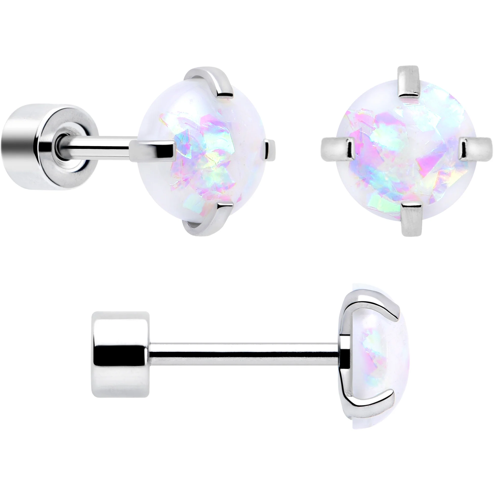 White Synthetic Opal Flat Back Stud Earrings - 3 Pairs - Image 4