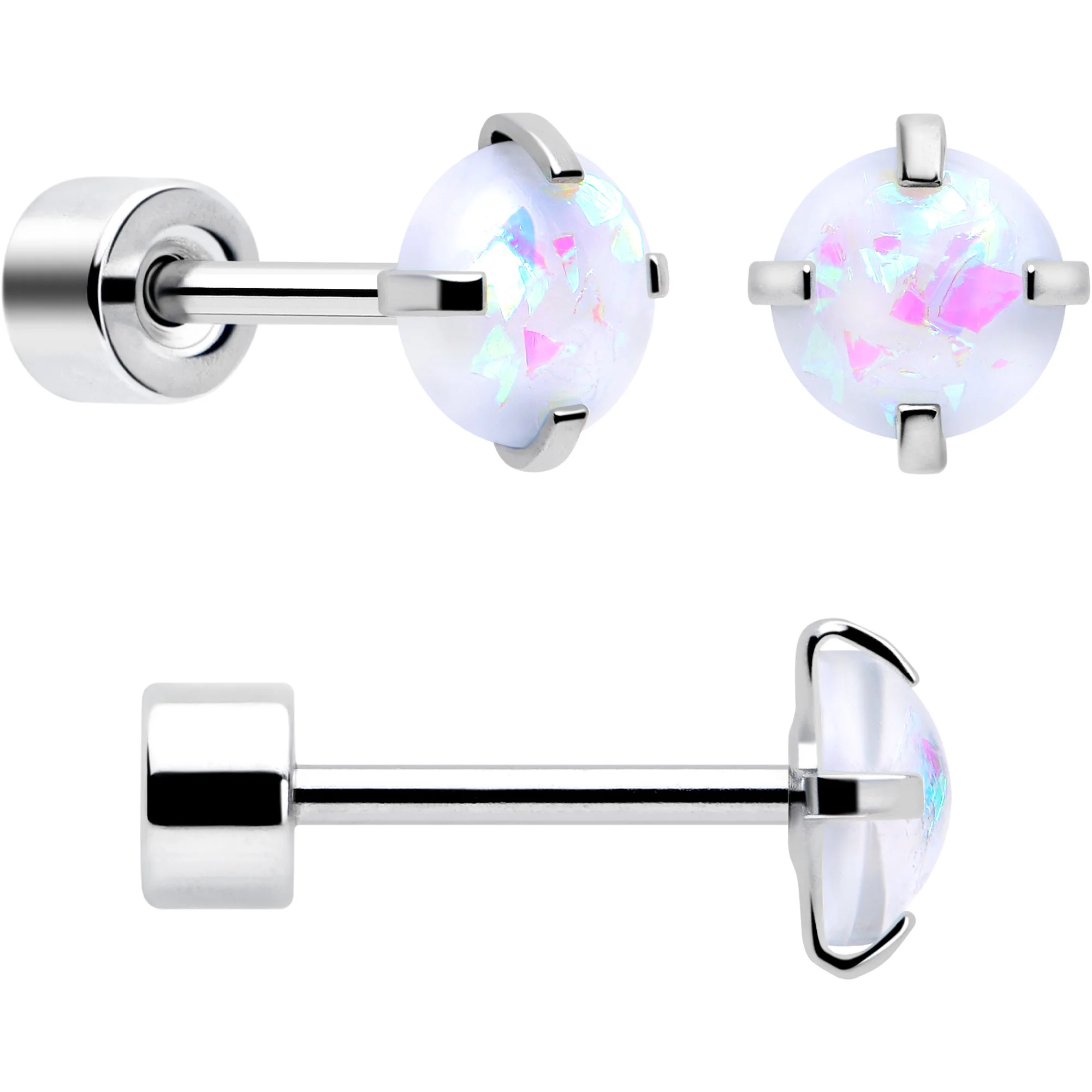 White Synthetic Opal Flat Back Stud Earrings - 3 Pairs - Image 5