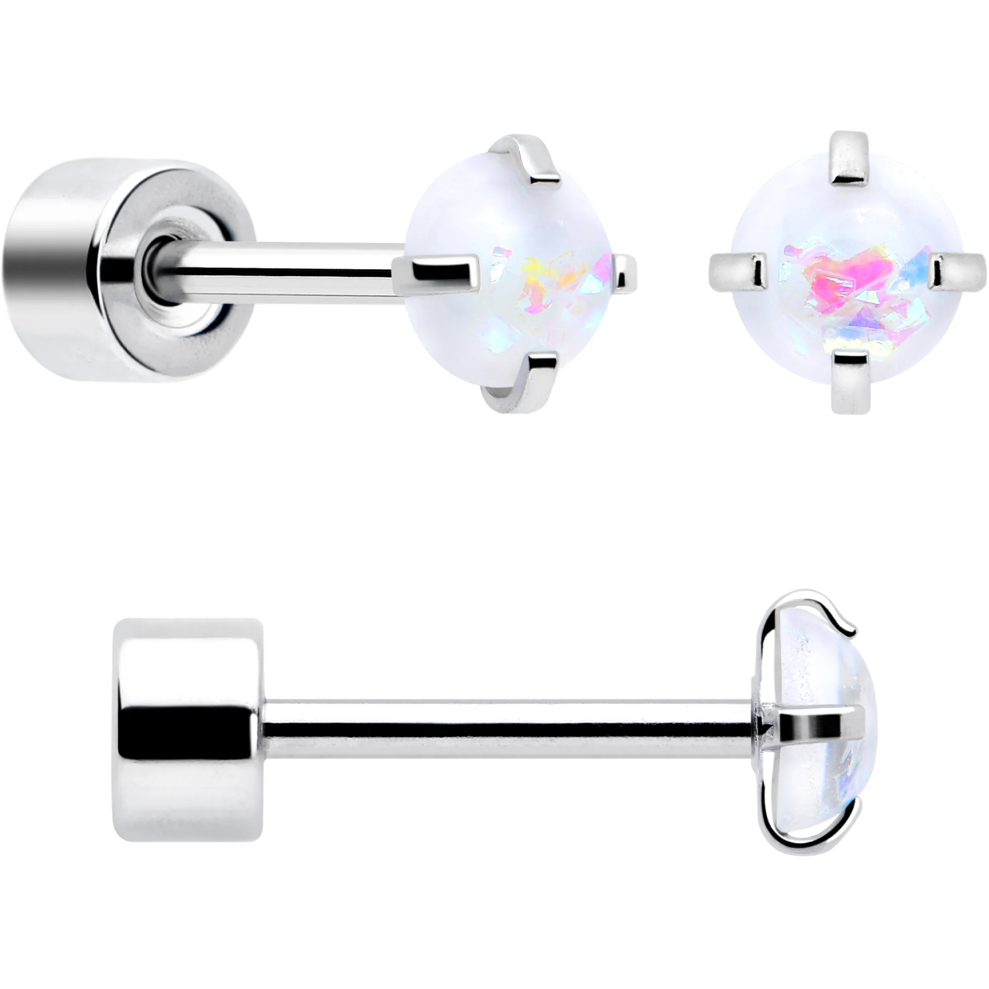 White Synthetic Opal Flat Back Stud Earrings - 3 Pairs - Image 6