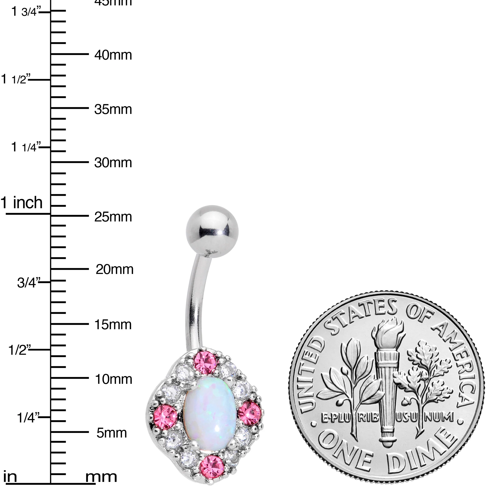 White Synthetic Opal Glam Oval Belly Ring - Image 2