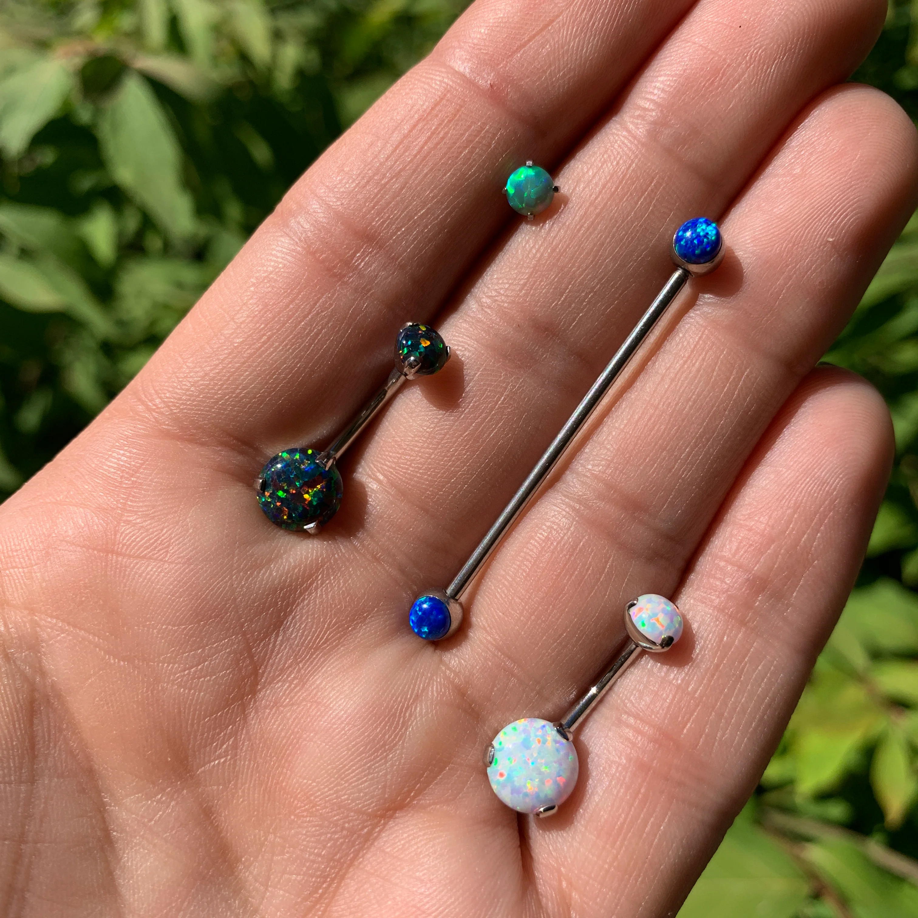 White Synthetic Opal Grade 23 Titanium Internal Thread Duo Belly Ring - Image 2