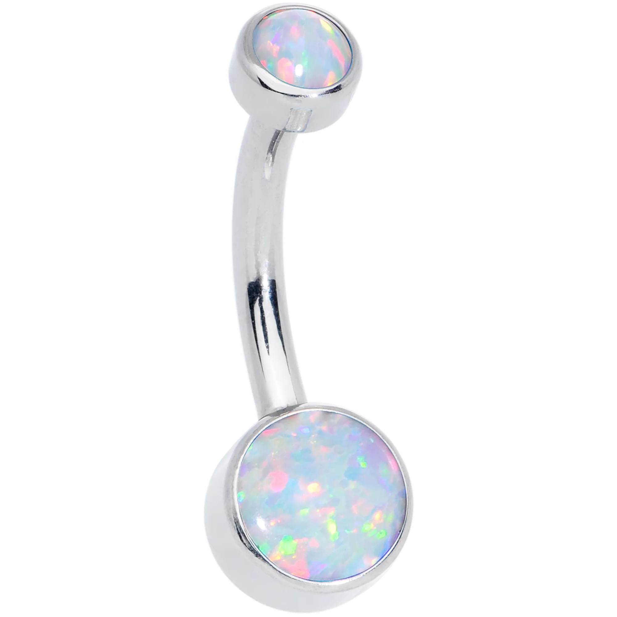White Synthetic Opal Grade 23 Titanium Internal Thread Duo Belly Ring - Image 3