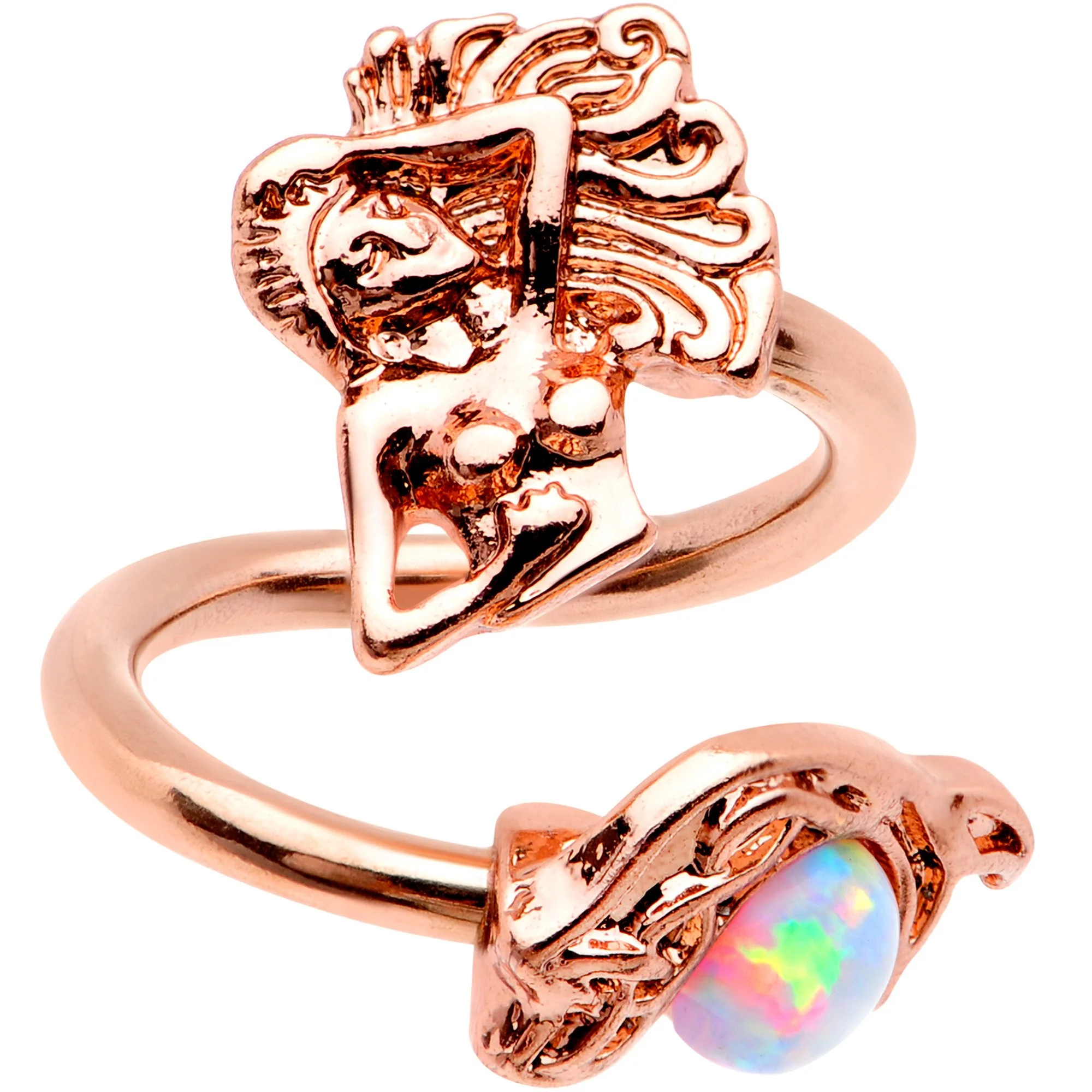 White Synthetic Opal Rose Gold PVD Mermaid Spiral Twister Belly Ring - Image 2