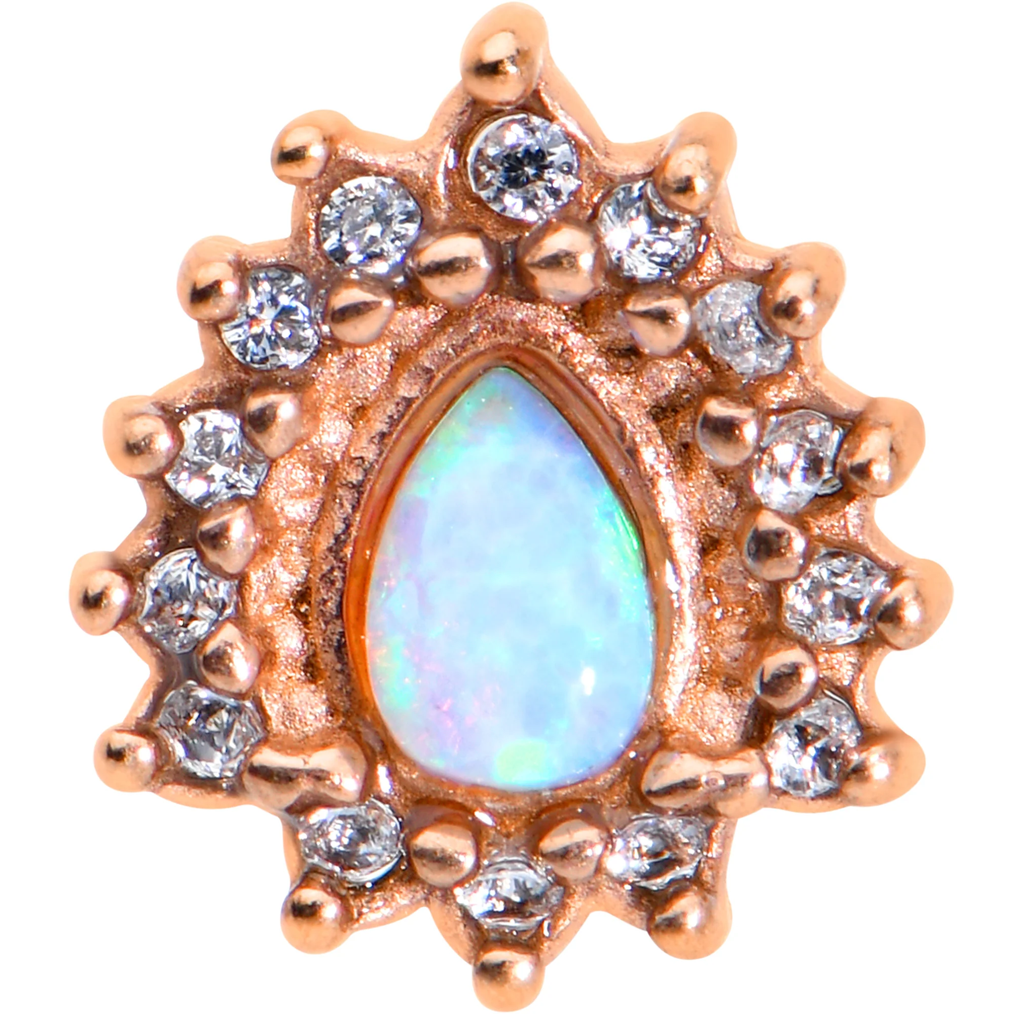 White Synthetic Opal Rose Gold Tone Drop Barbell Tongue Ring - Image 2