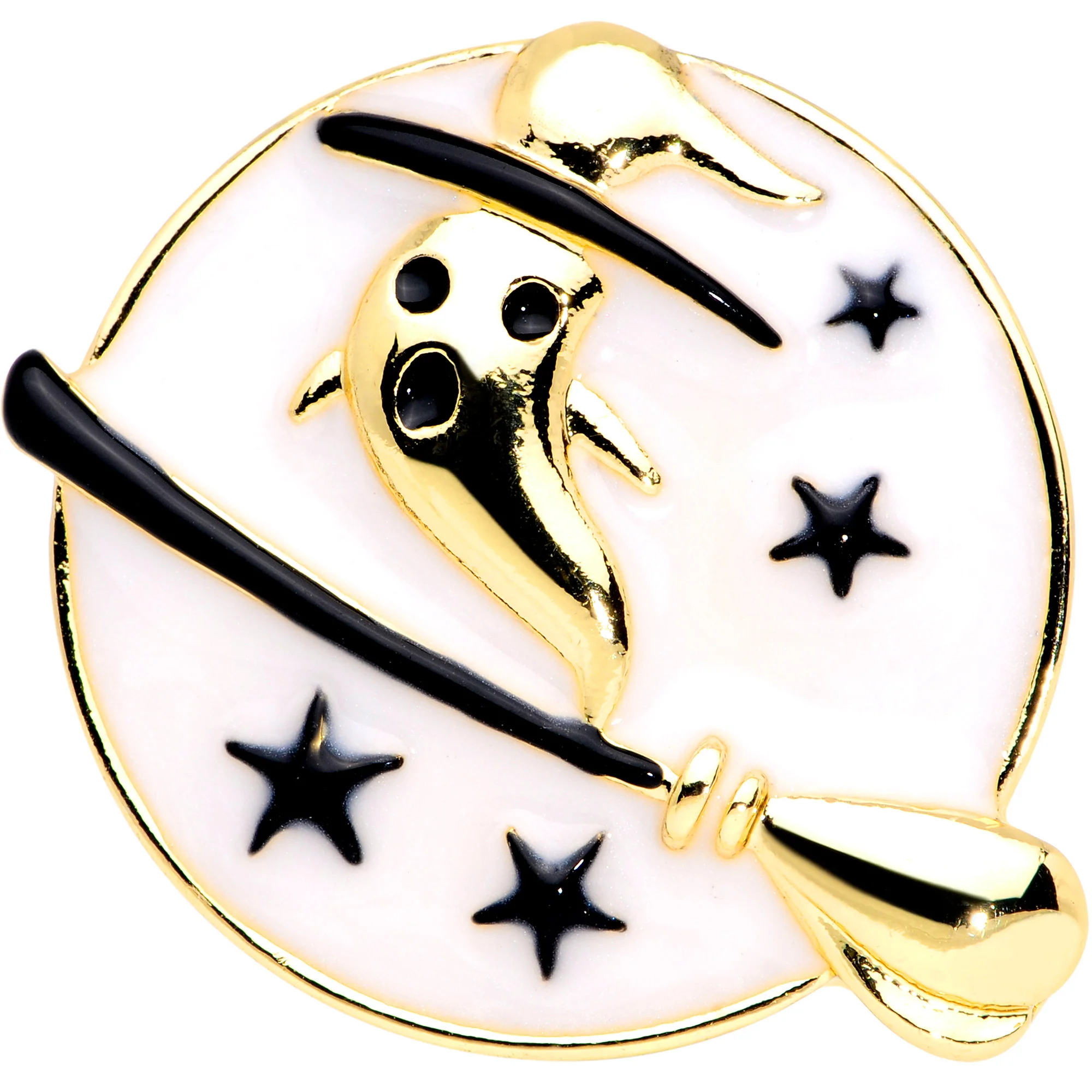 White Witch Ghost Broom Halloween Double Flare Plug Set - Image 3