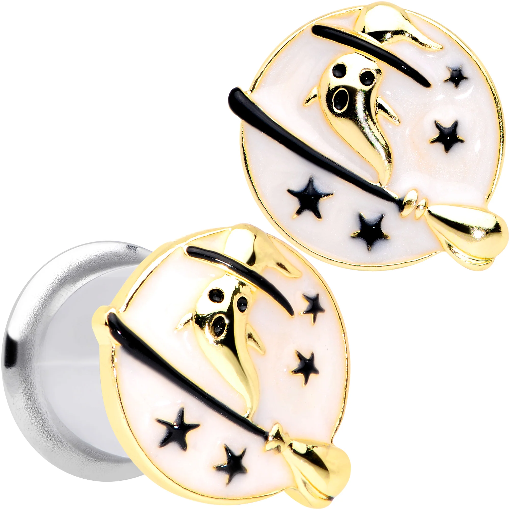 White Witch Ghost Broom Halloween Double Flare Plug Set - Image 7