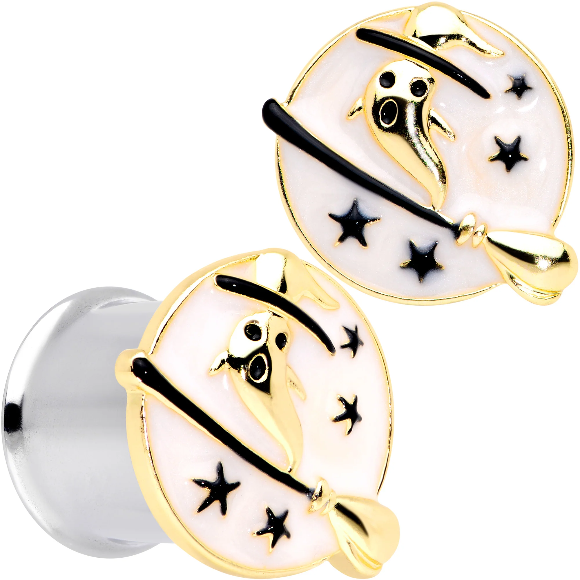 White Witch Ghost Broom Halloween Double Flare Plug Set - Image 8