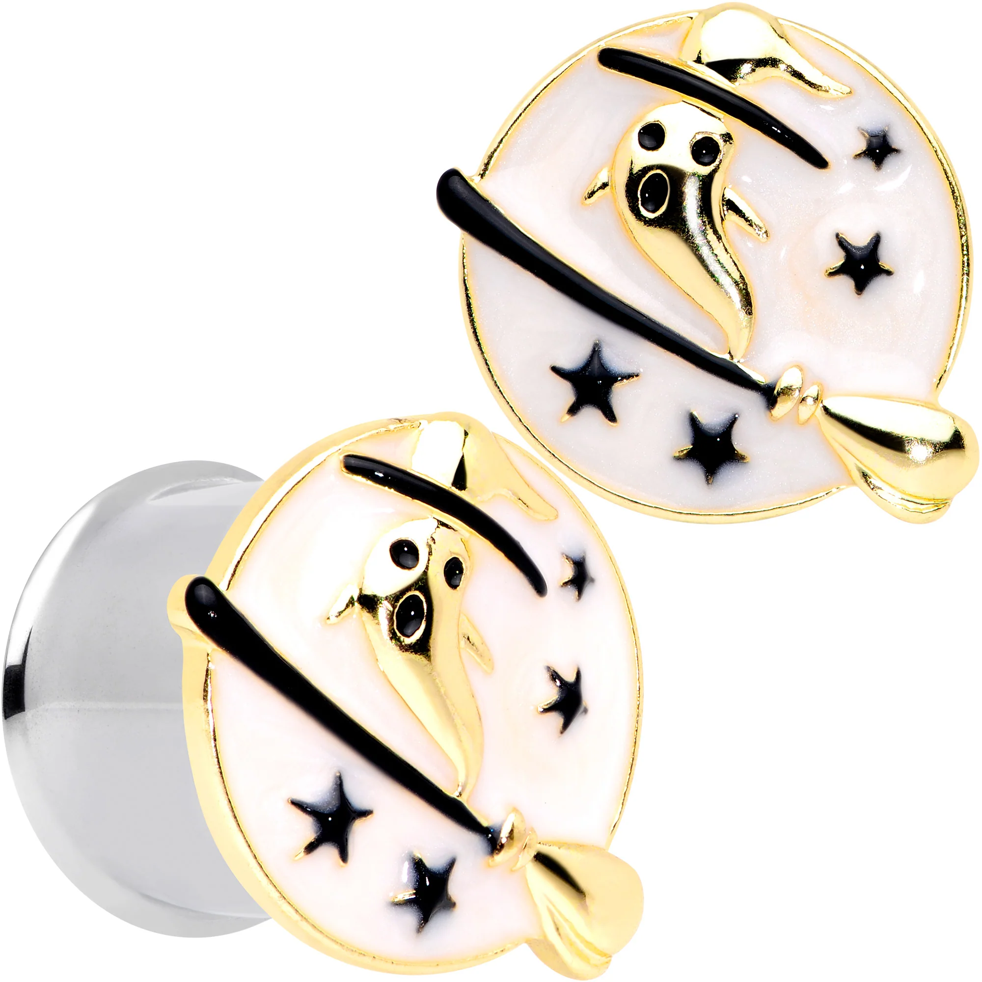 White Witch Ghost Broom Halloween Double Flare Plug Set - Image 9