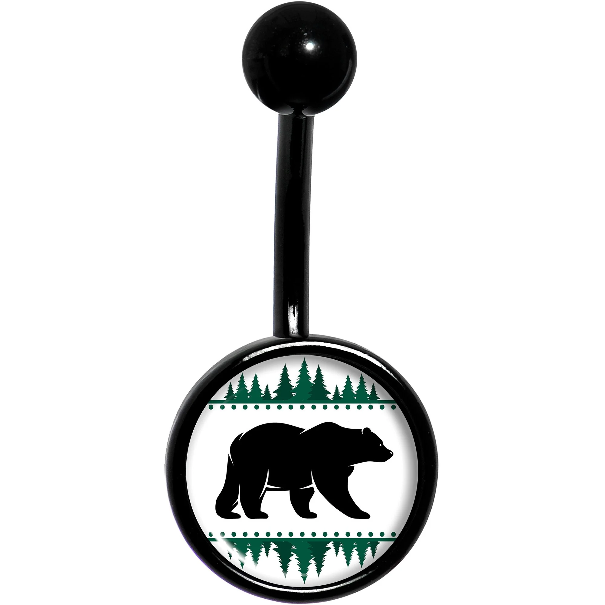 Winter Polar Bear in Woods Black Belly Ring - Image 2