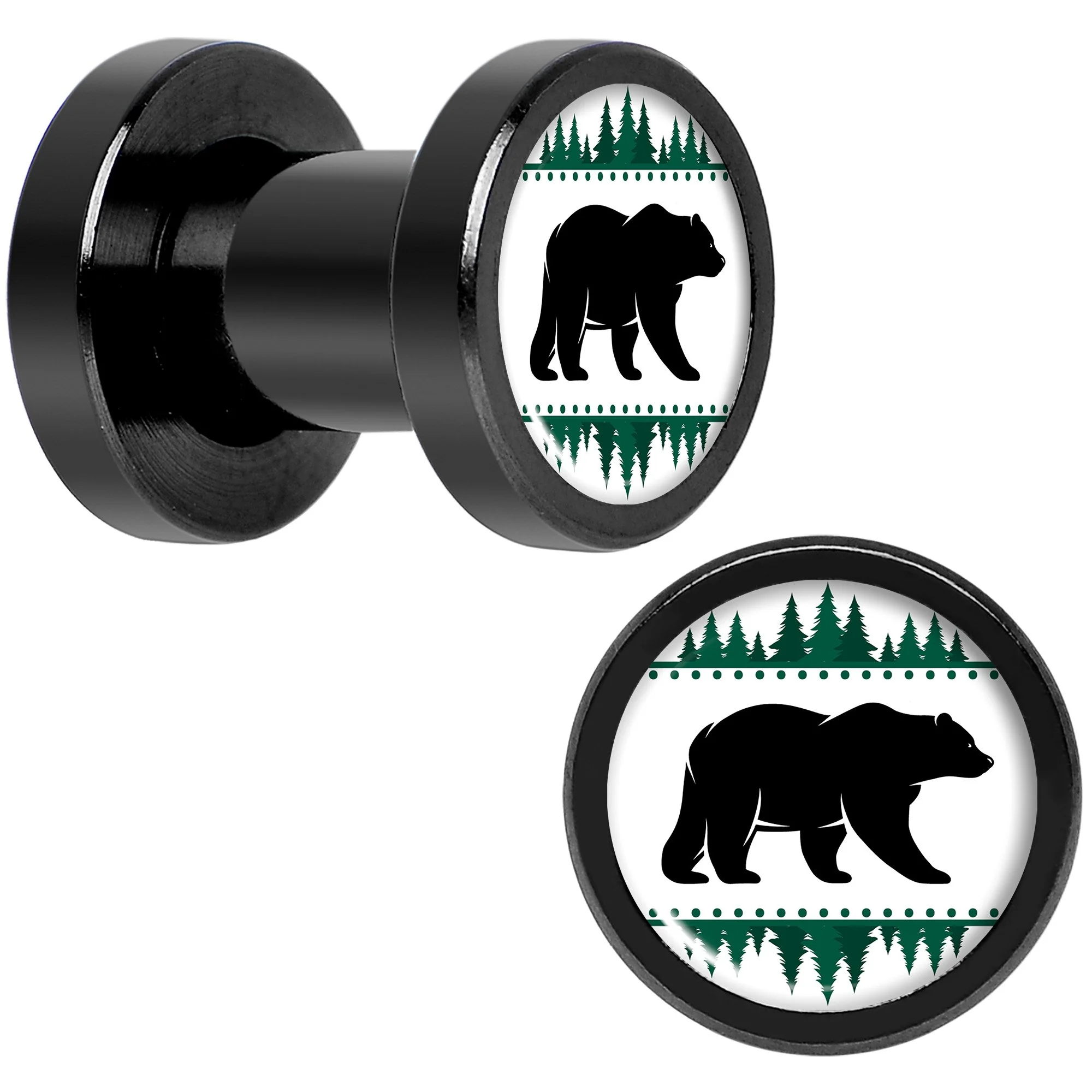 Winter Polar Bear in Woods Black Screw Fit Plug Set Sizes 5mm to 20mm - Image 2