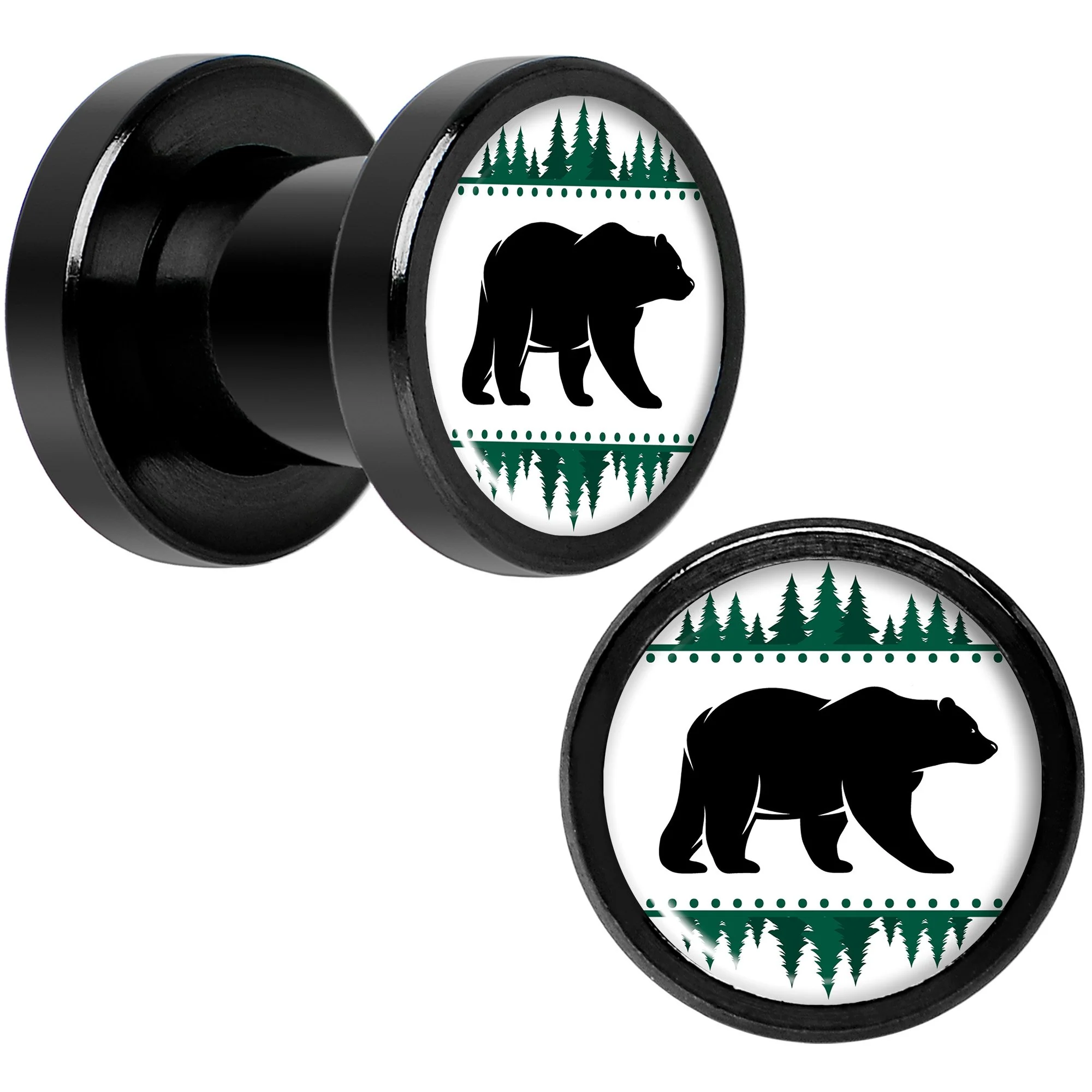 Winter Polar Bear in Woods Black Screw Fit Plug Set Sizes 5mm to 20mm - Image 3