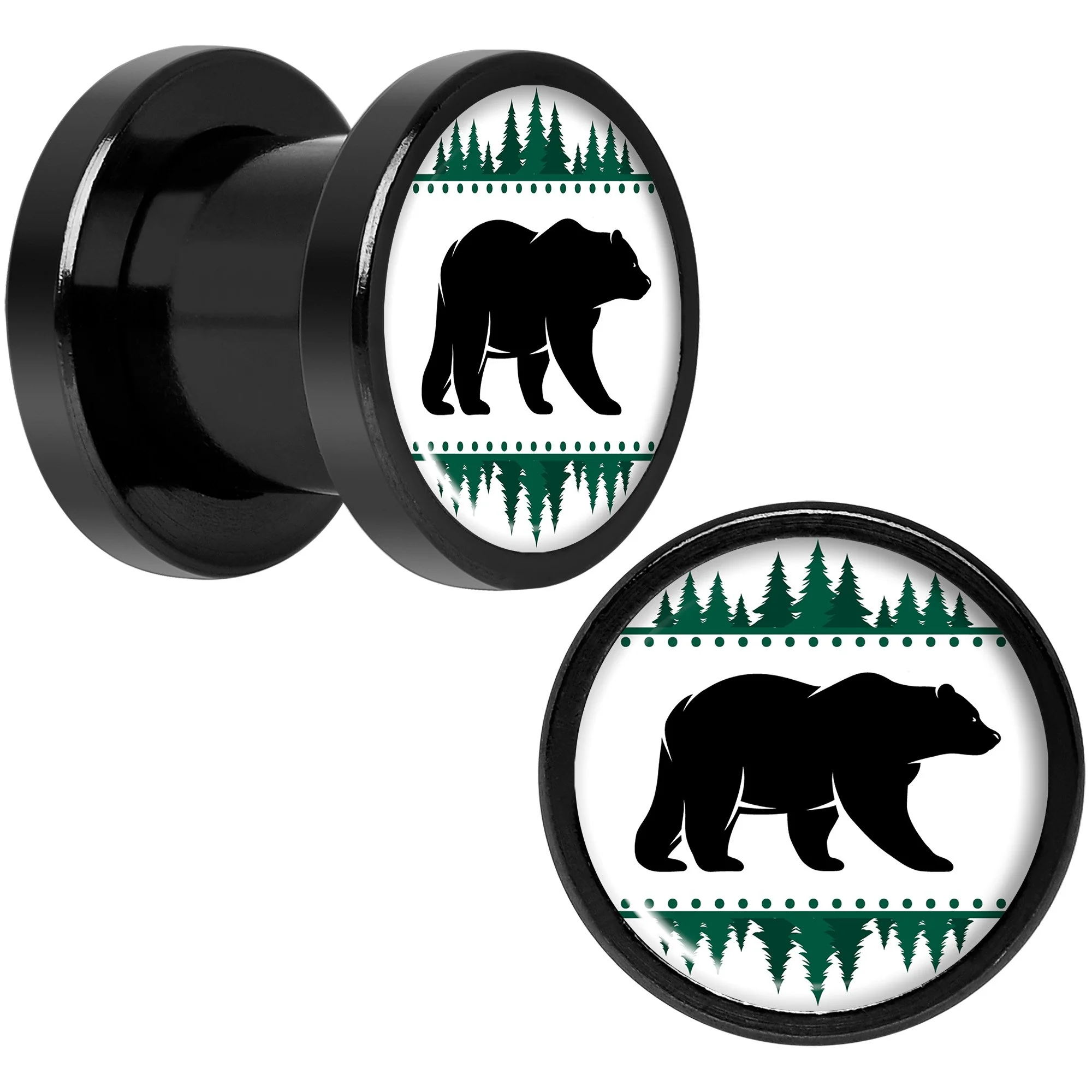 Winter Polar Bear in Woods Black Screw Fit Plug Set Sizes 5mm to 20mm - Image 4