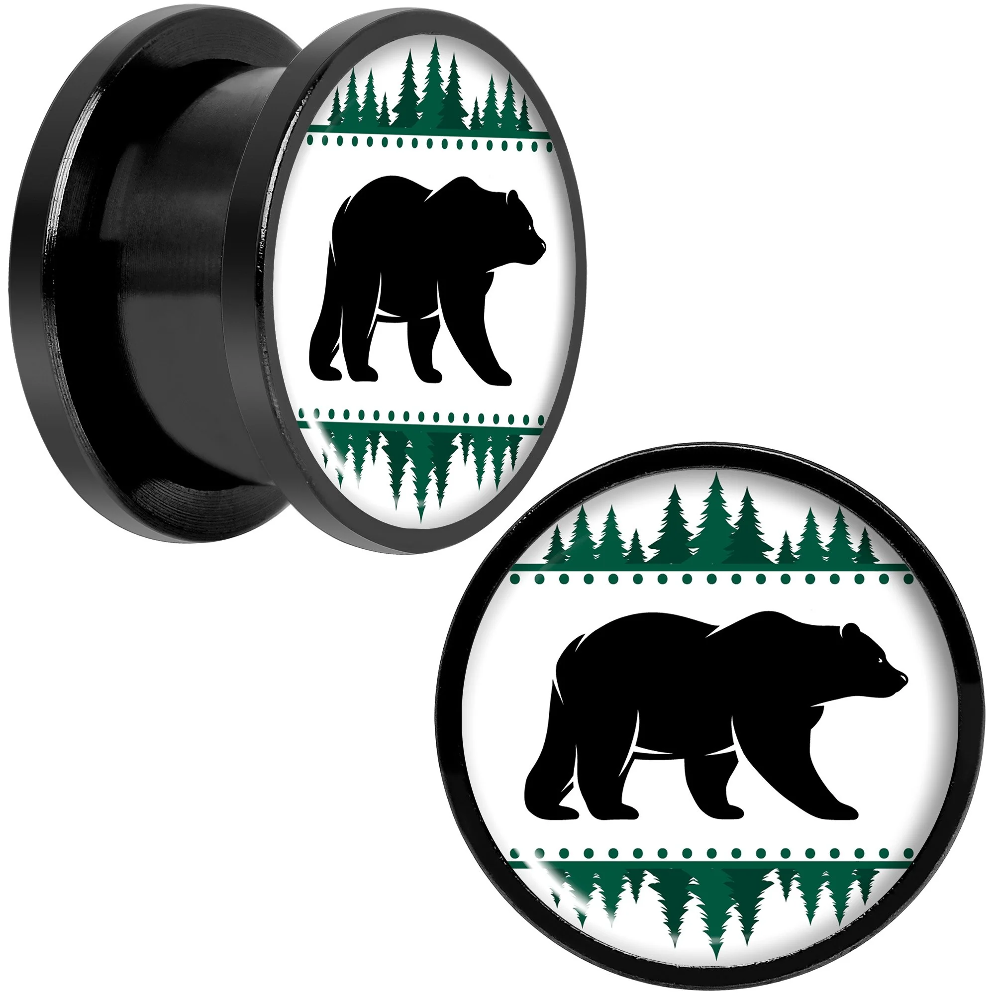 Winter Polar Bear in Woods Black Screw Fit Plug Set Sizes 5mm to 20mm - Image 6