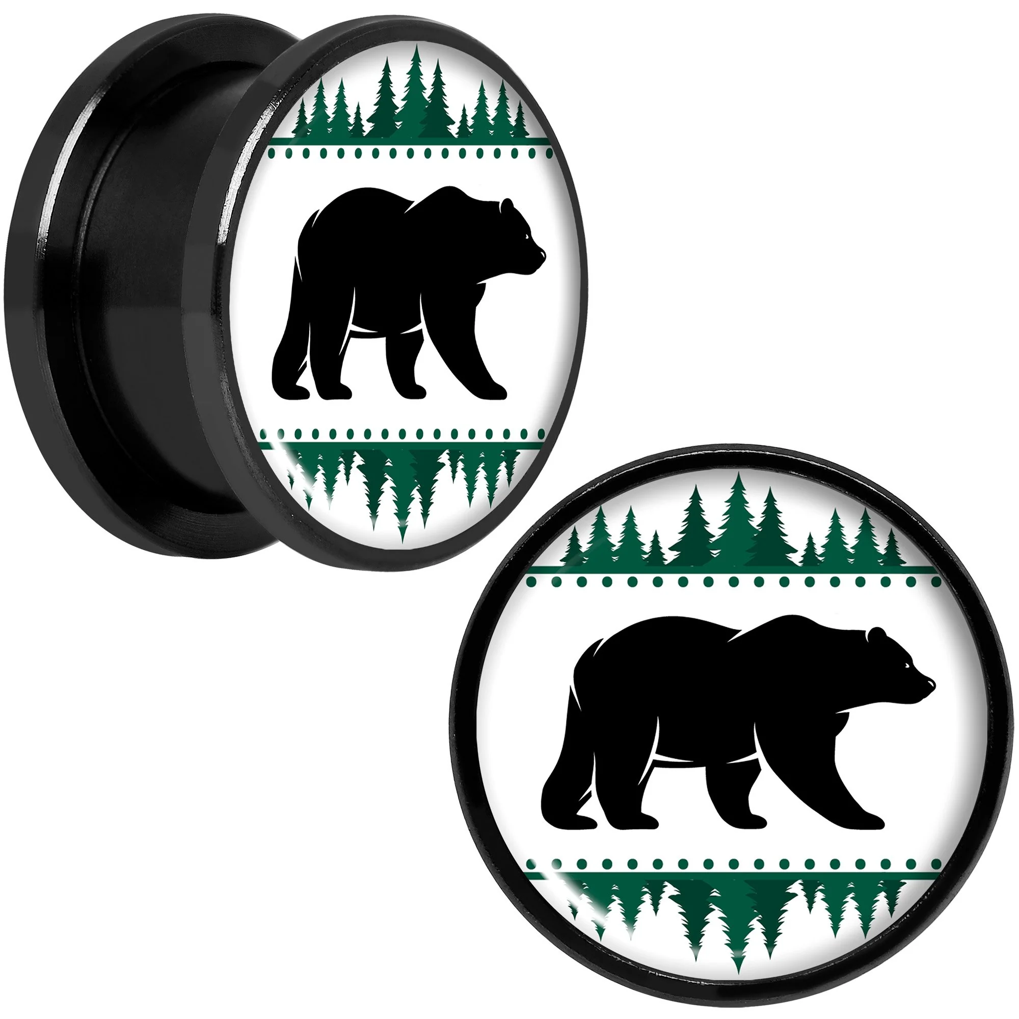 Winter Polar Bear in Woods Black Screw Fit Plug Set Sizes 5mm to 20mm - Image 7