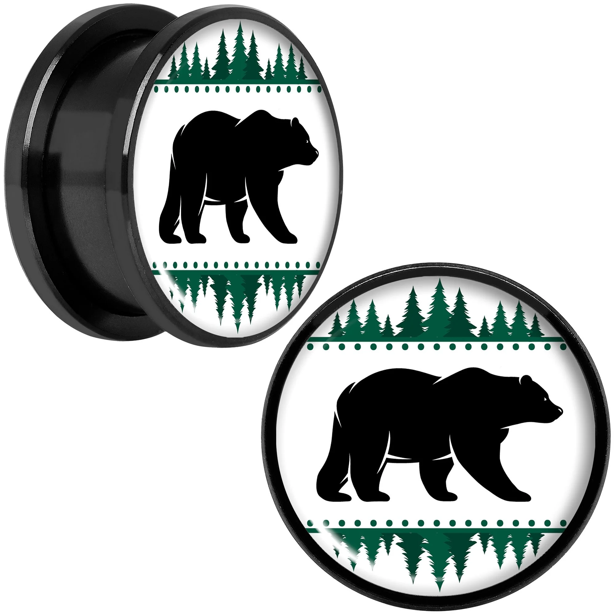 Winter Polar Bear in Woods Black Screw Fit Plug Set Sizes 5mm to 20mm - Image 8