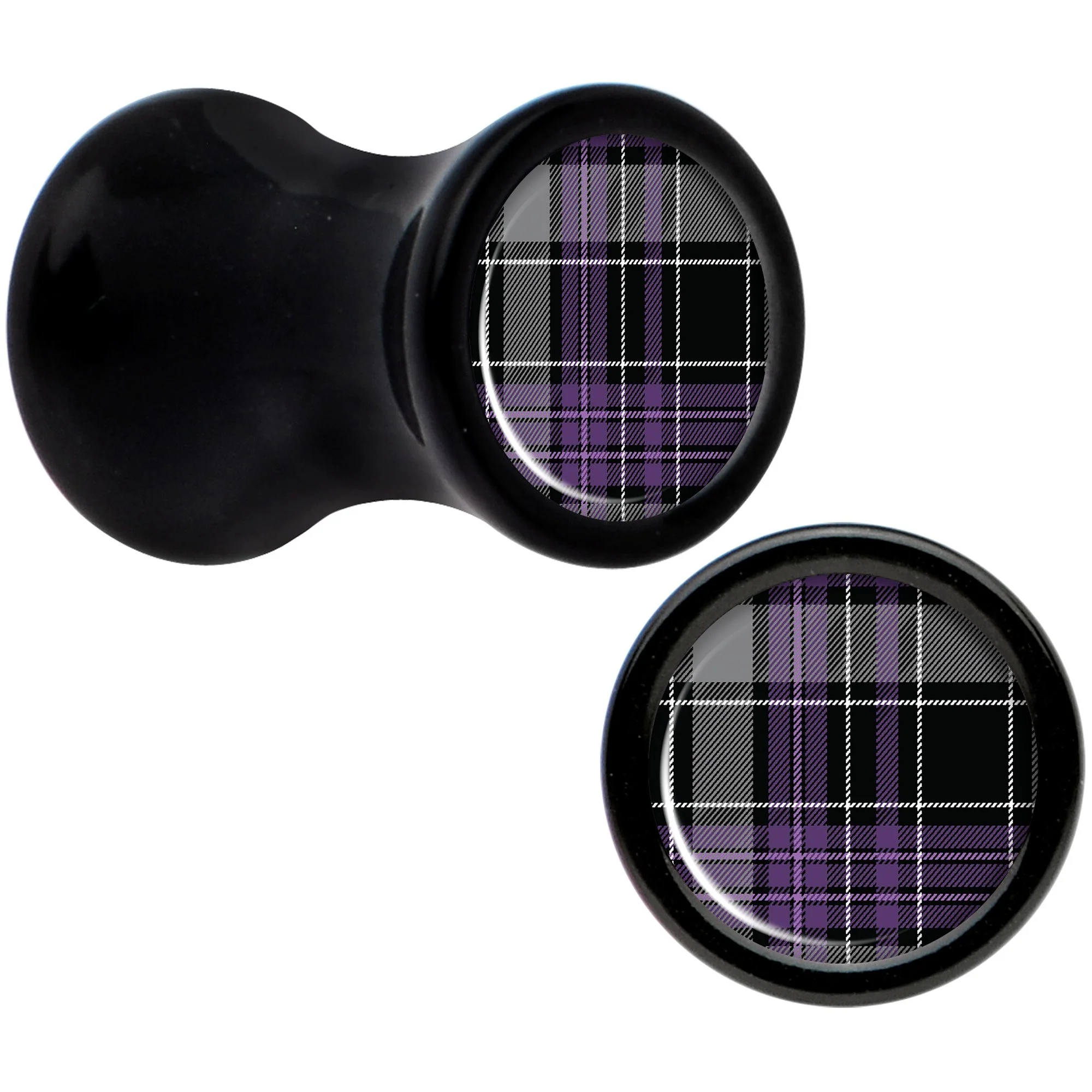Winter Purple Black Plaid Black Acrylic Saddle Plug Set Sizes 5mm to 20mm - Image 2