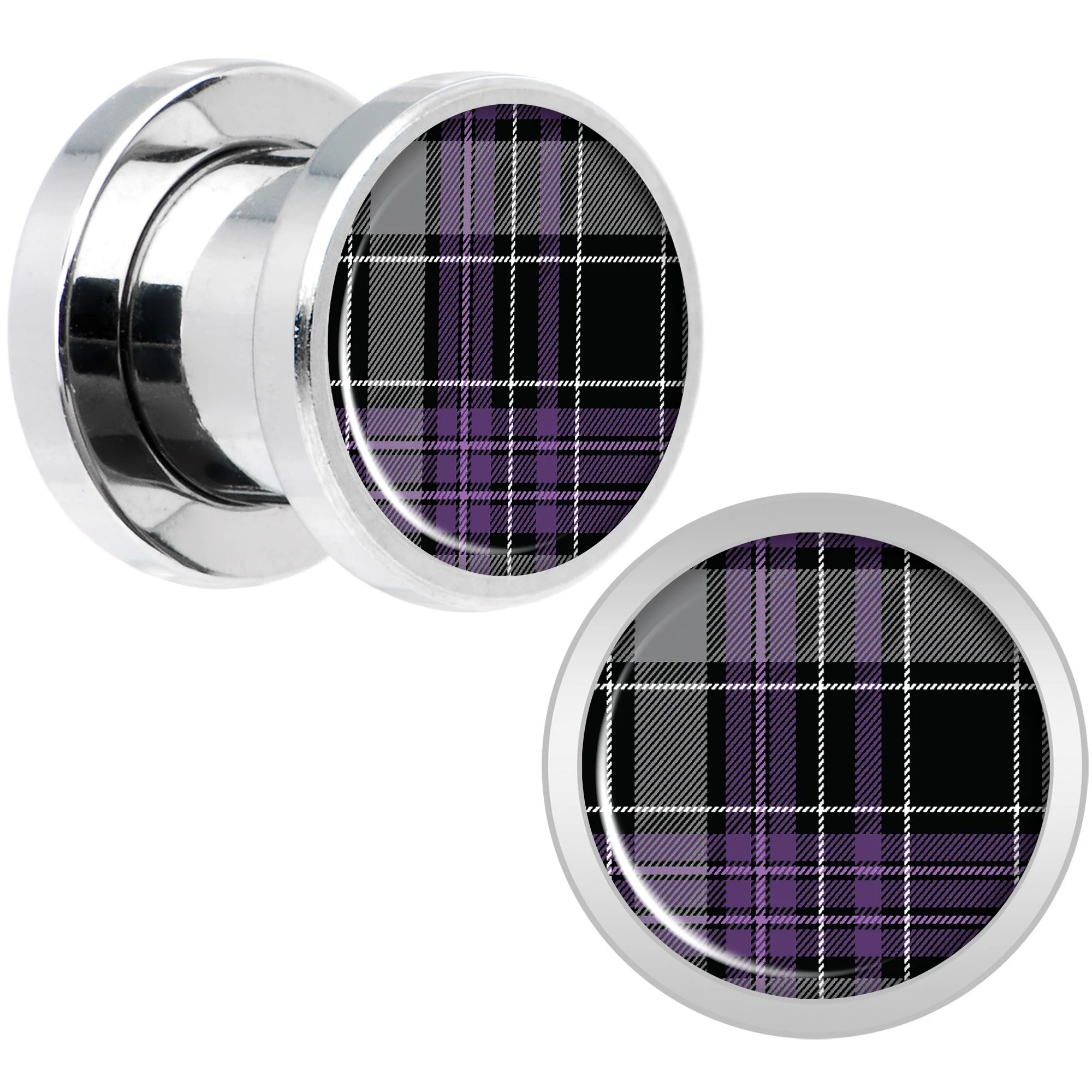 Winter Purple Black Plaid Screw Fit Plug Set Sizes 5mm to 20mm - Image 4
