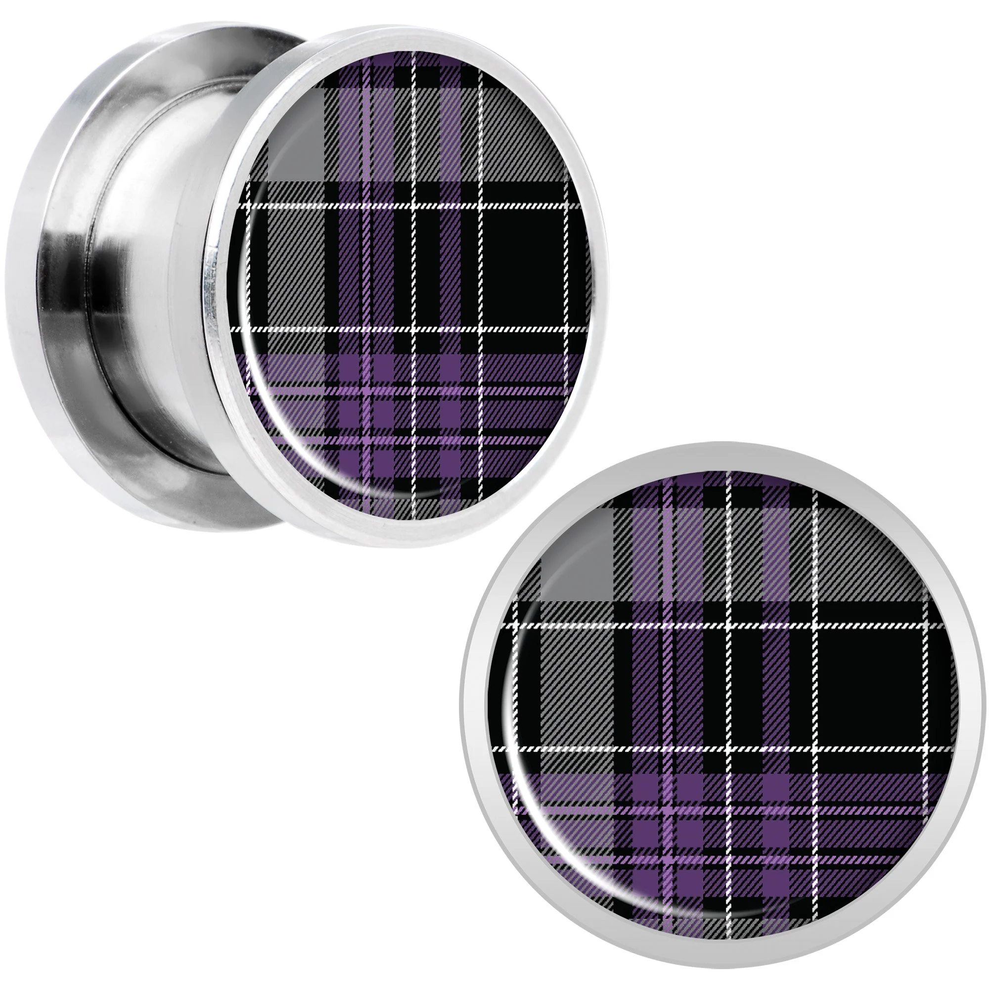 Winter Purple Black Plaid Screw Fit Plug Set Sizes 5mm to 20mm - Image 5