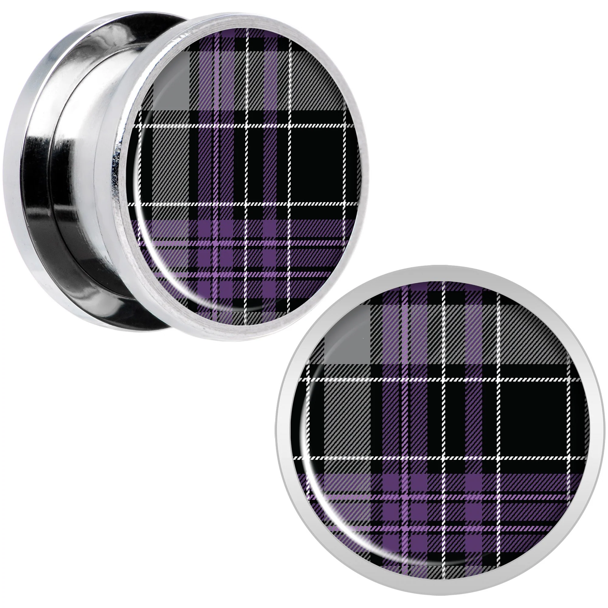 Winter Purple Black Plaid Screw Fit Plug Set Sizes 5mm to 20mm - Image 6