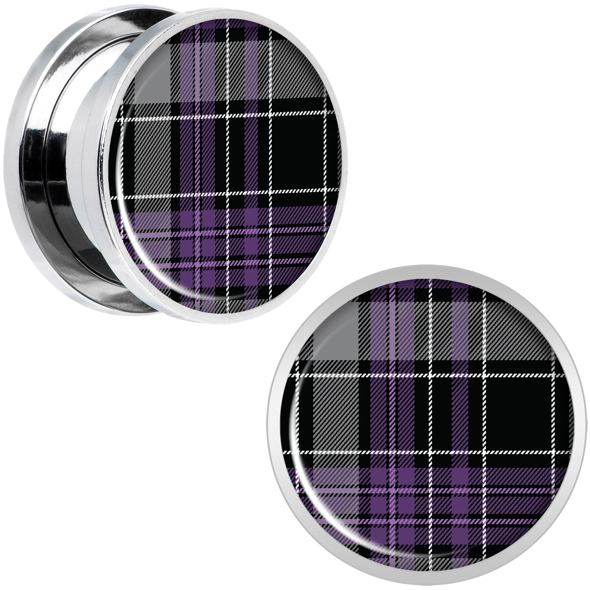 Winter Purple Black Plaid Screw Fit Plug Set Sizes 5mm to 20mm - Image 7