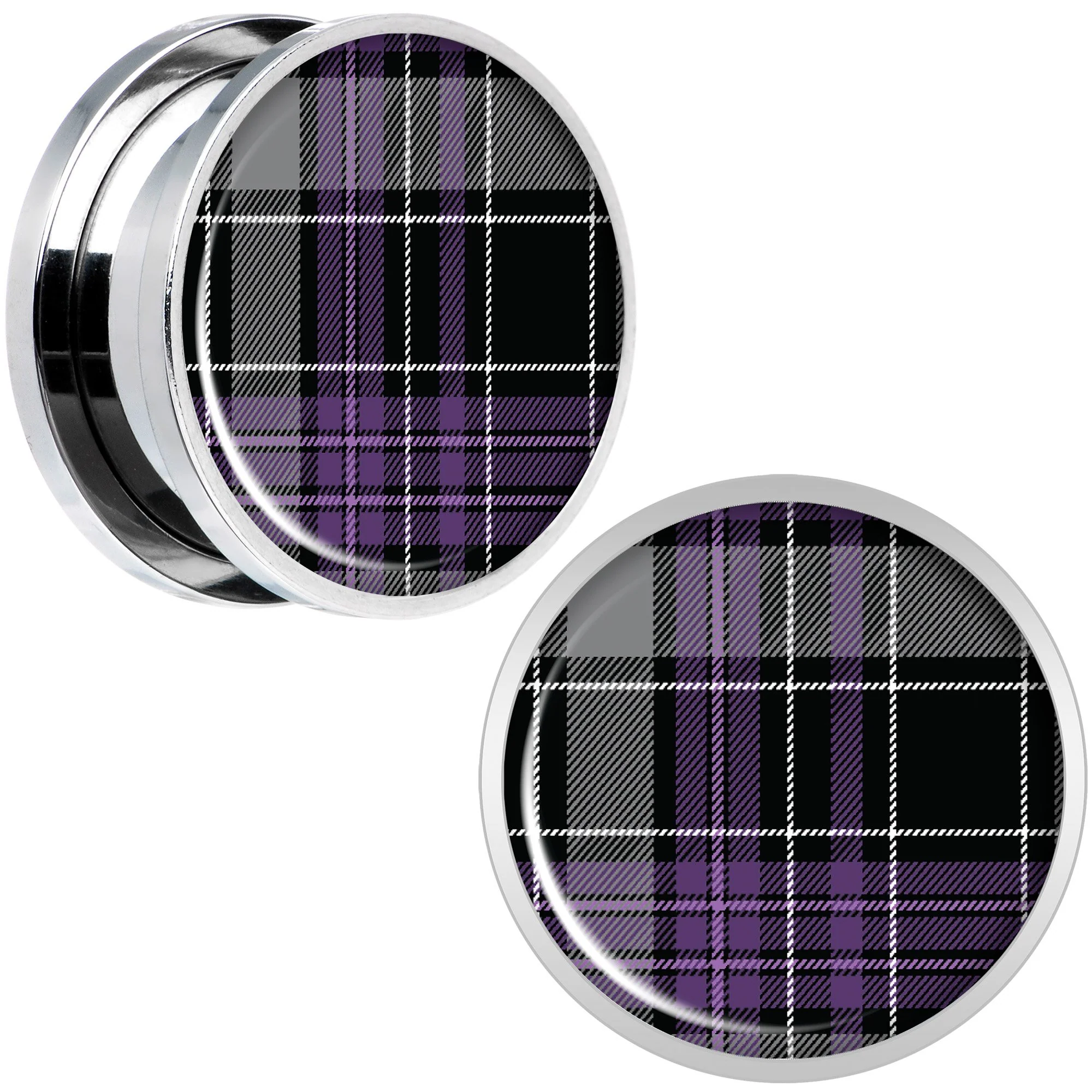 Winter Purple Black Plaid Screw Fit Plug Set Sizes 5mm to 20mm - Image 8