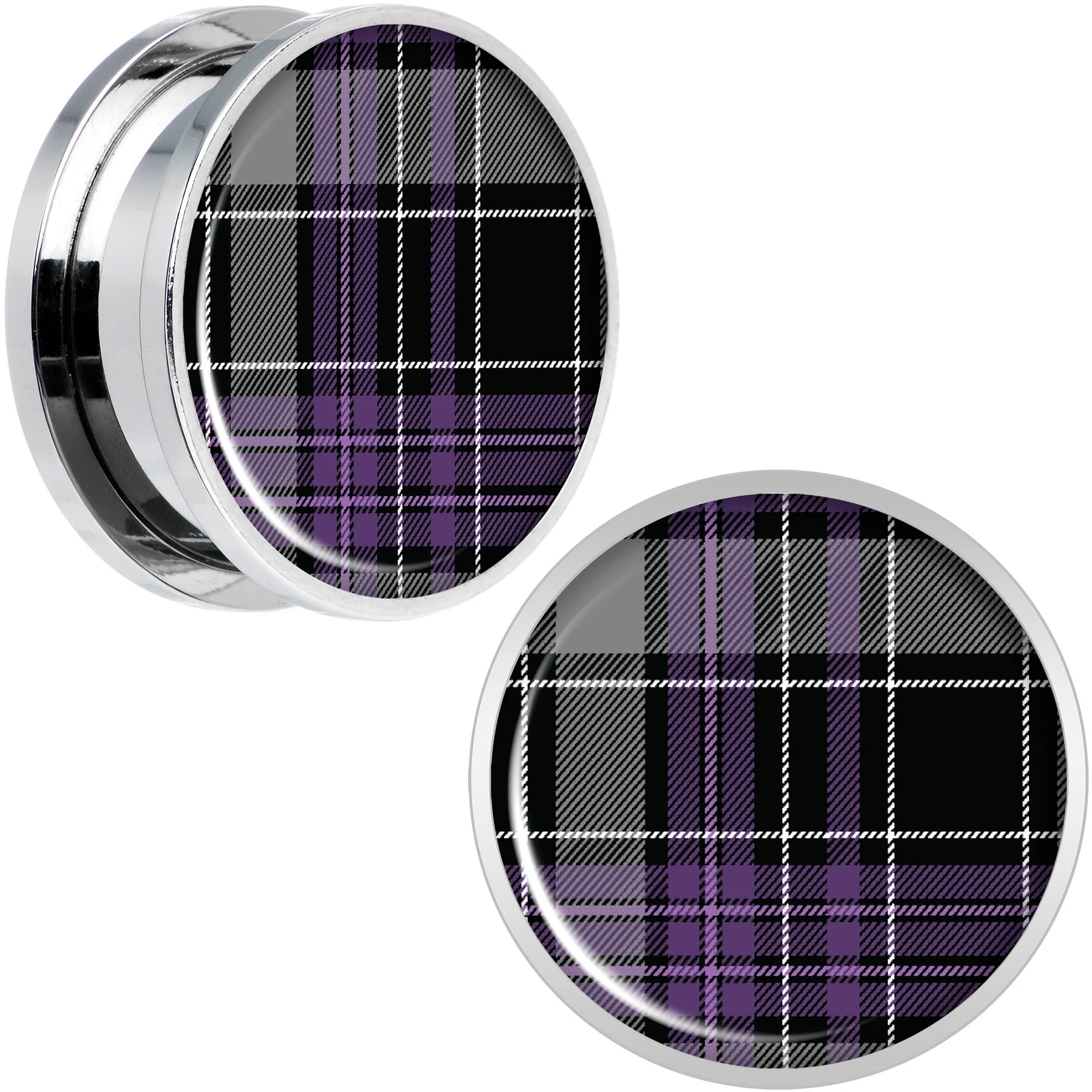 Winter Purple Black Plaid Screw Fit Plug Set Sizes 5mm to 20mm - Image 9