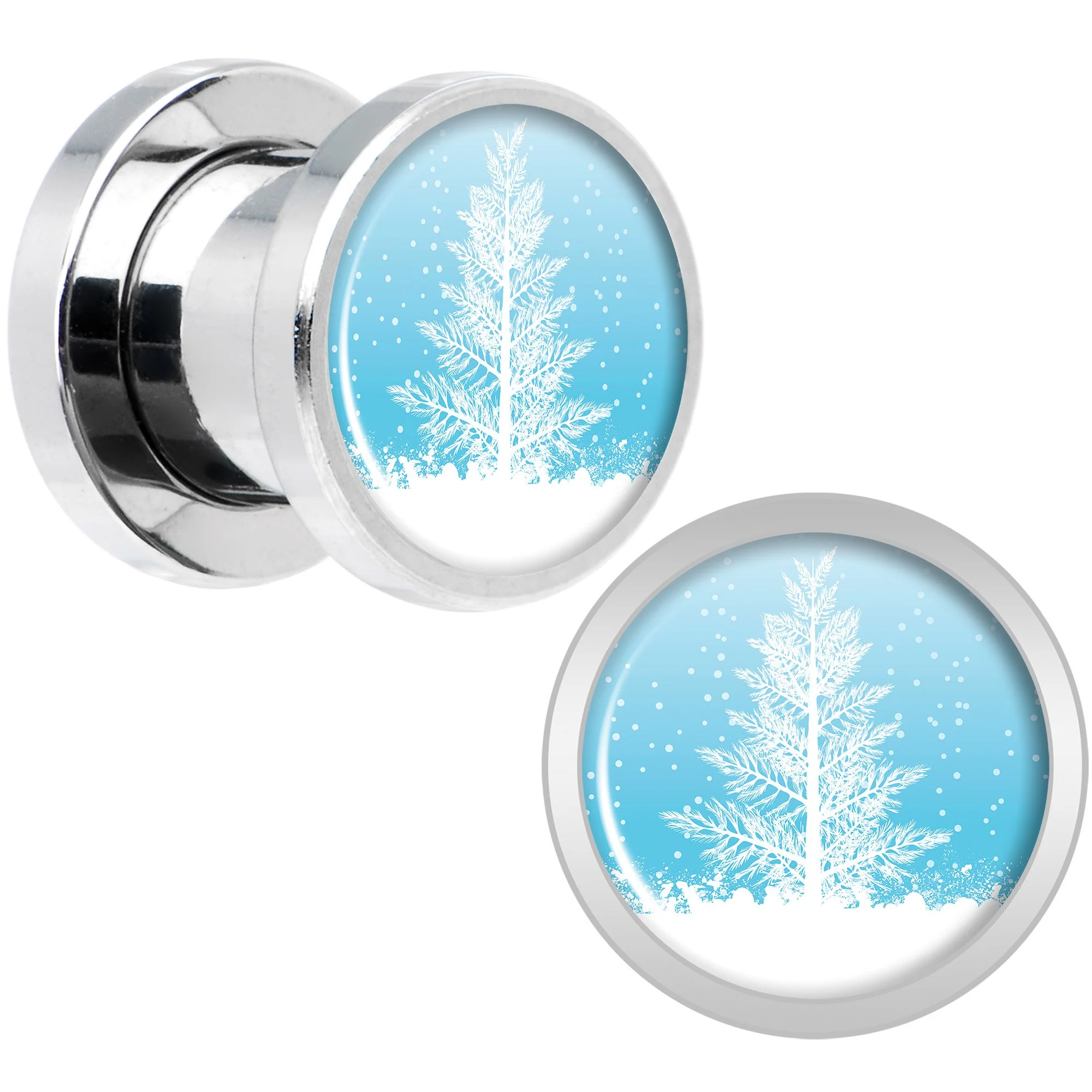 Winter Snow Covered Tree Screw Fit Plug Set Sizes 5mm to 20mm - Image 4