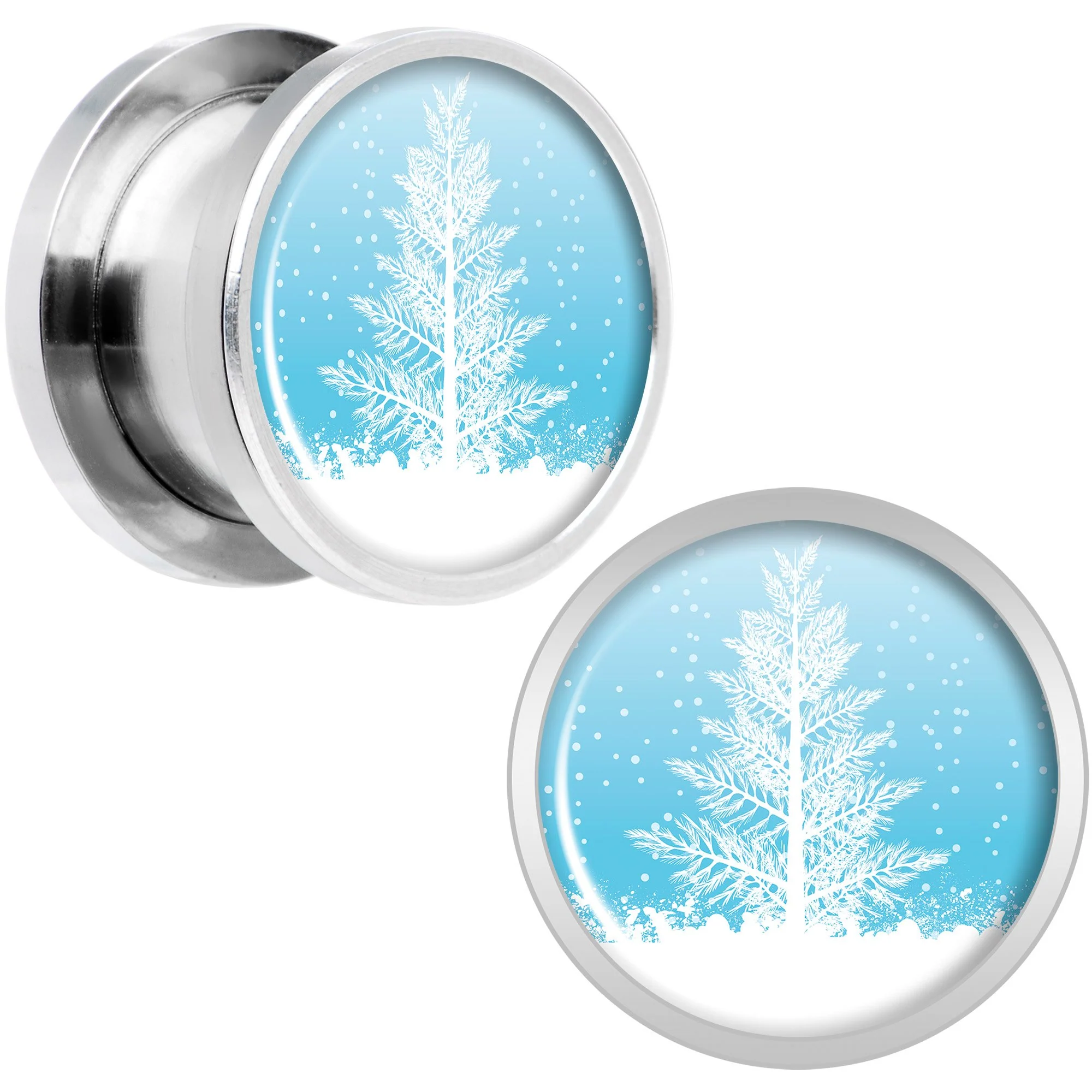 Winter Snow Covered Tree Screw Fit Plug Set Sizes 5mm to 20mm - Image 5
