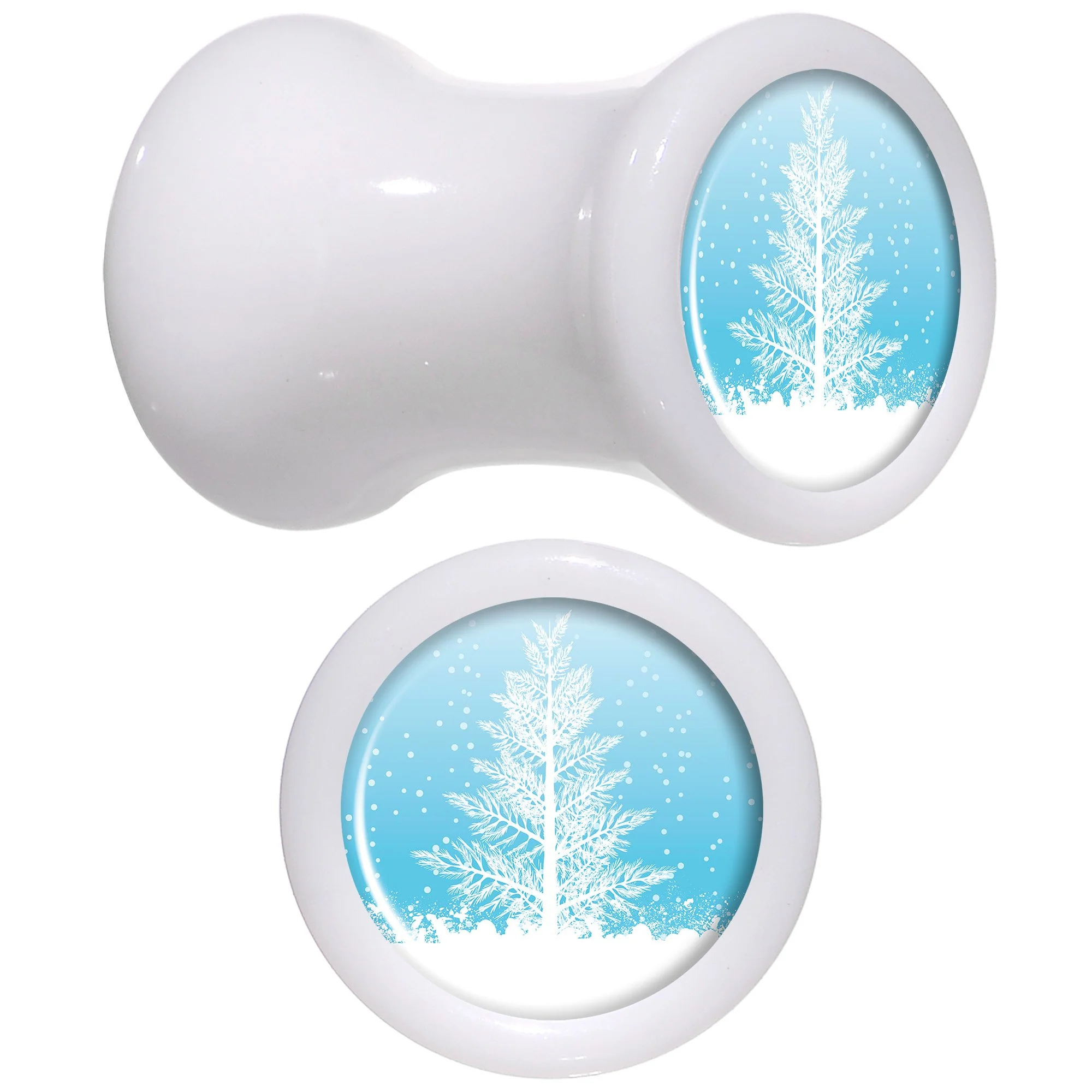Winter Snow Covered Tree White Acrylic Saddle Plug Set Sizes 5mm to 20mm - Image 2