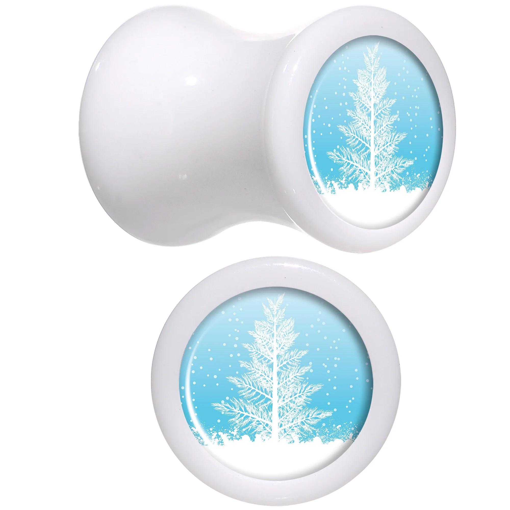 Winter Snow Covered Tree White Acrylic Saddle Plug Set Sizes 5mm to 20mm - Image 3