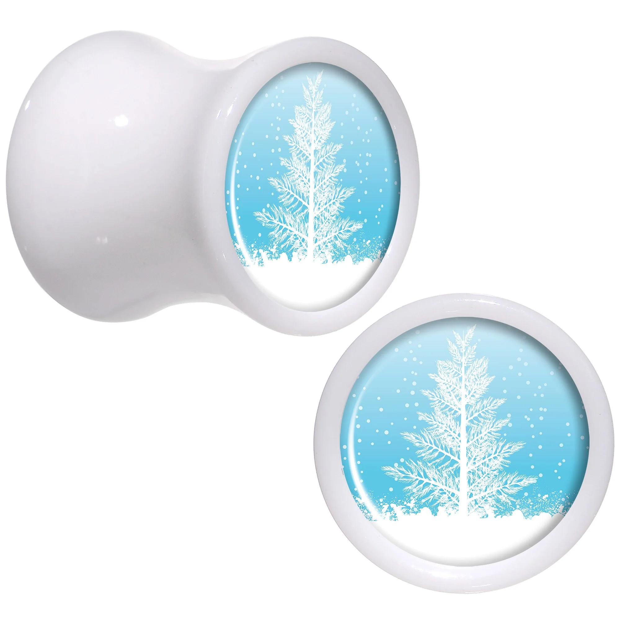 Winter Snow Covered Tree White Acrylic Saddle Plug Set Sizes 5mm to 20mm - Image 4