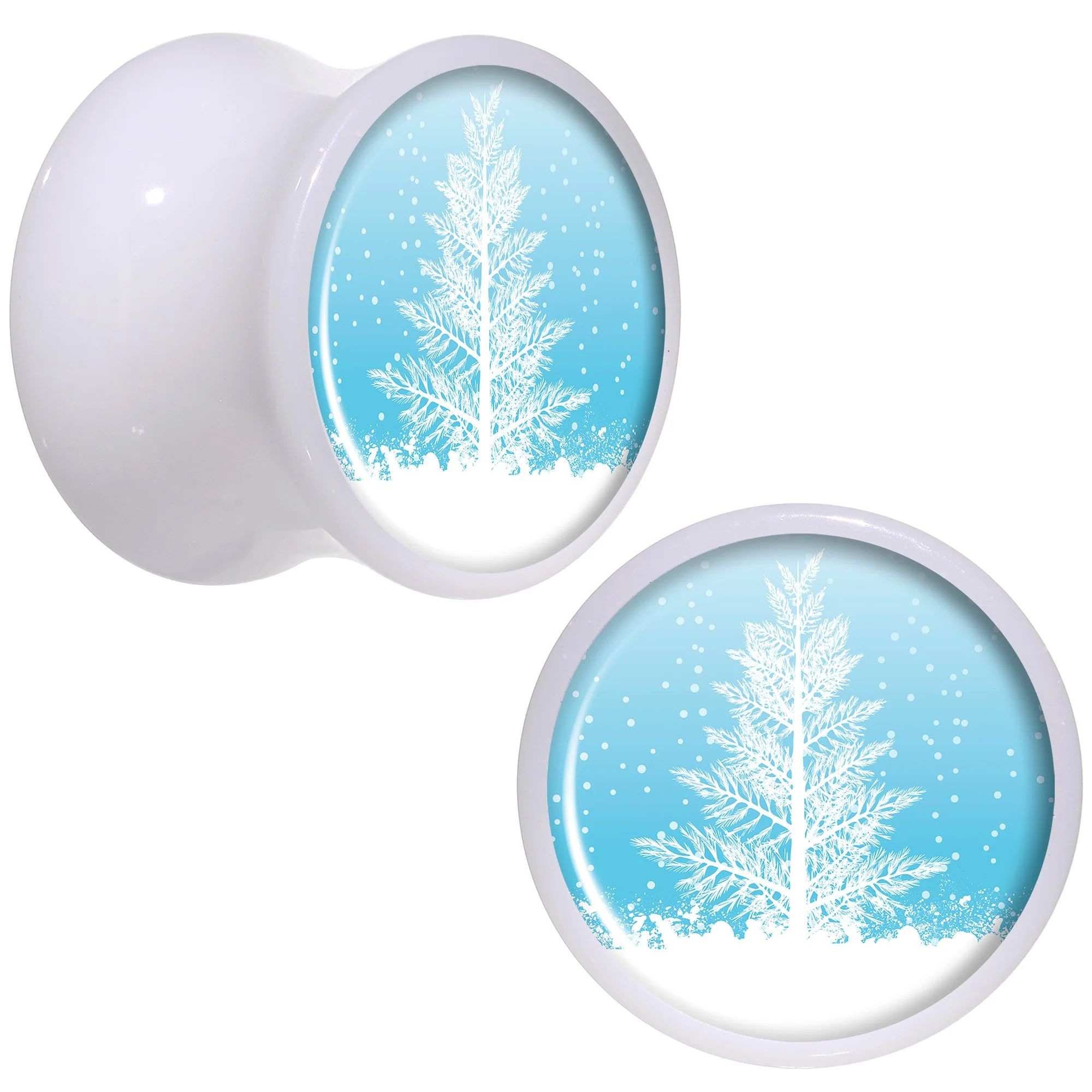 Winter Snow Covered Tree White Acrylic Saddle Plug Set Sizes 5mm to 20mm - Image 5