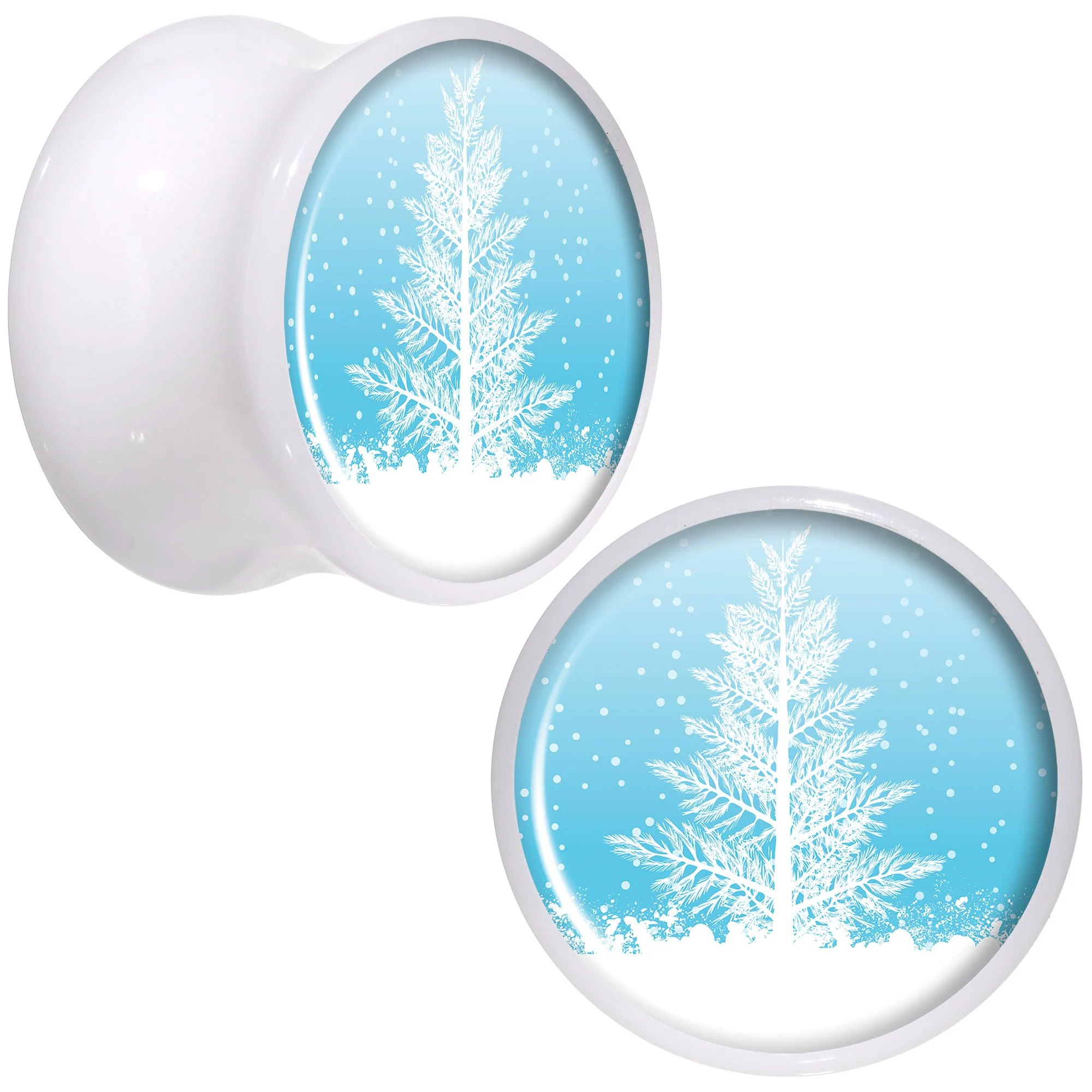 Winter Snow Covered Tree White Acrylic Saddle Plug Set Sizes 5mm to 20mm - Image 6