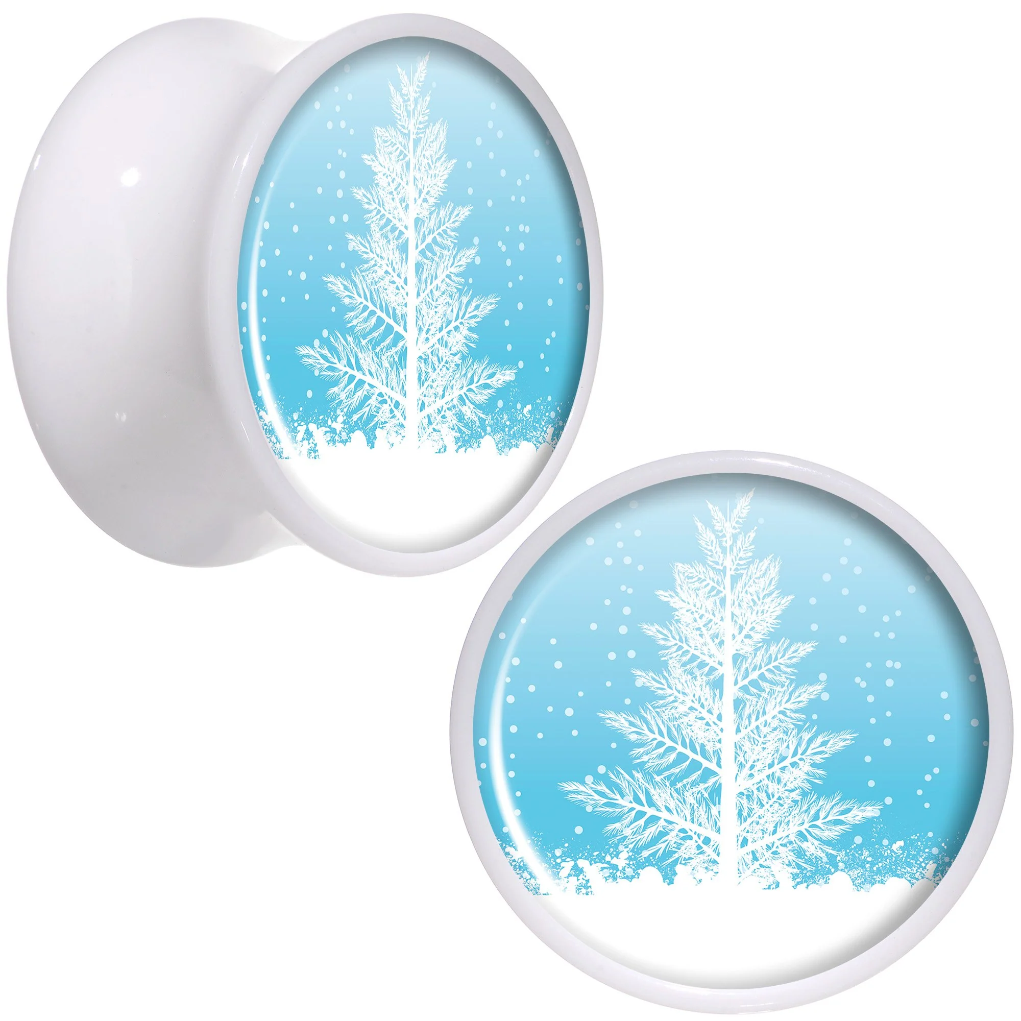 Winter Snow Covered Tree White Acrylic Saddle Plug Set Sizes 5mm to 20mm - Image 7