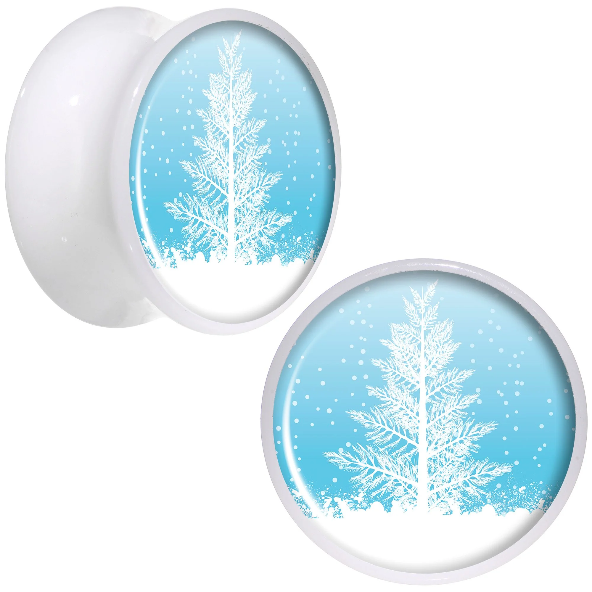 Winter Snow Covered Tree White Acrylic Saddle Plug Set Sizes 5mm to 20mm - Image 8