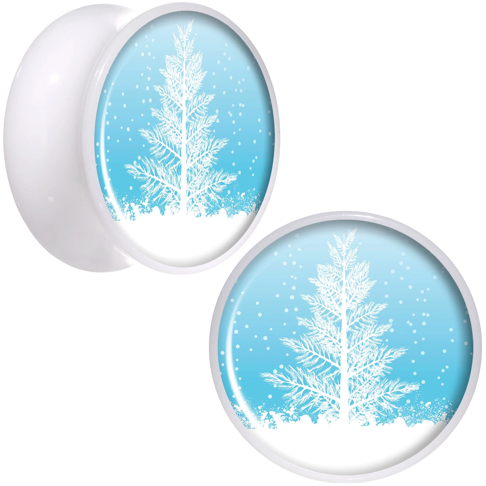 Winter Snow Covered Tree White Acrylic Saddle Plug Set Sizes 5mm to 20mm - Image 9