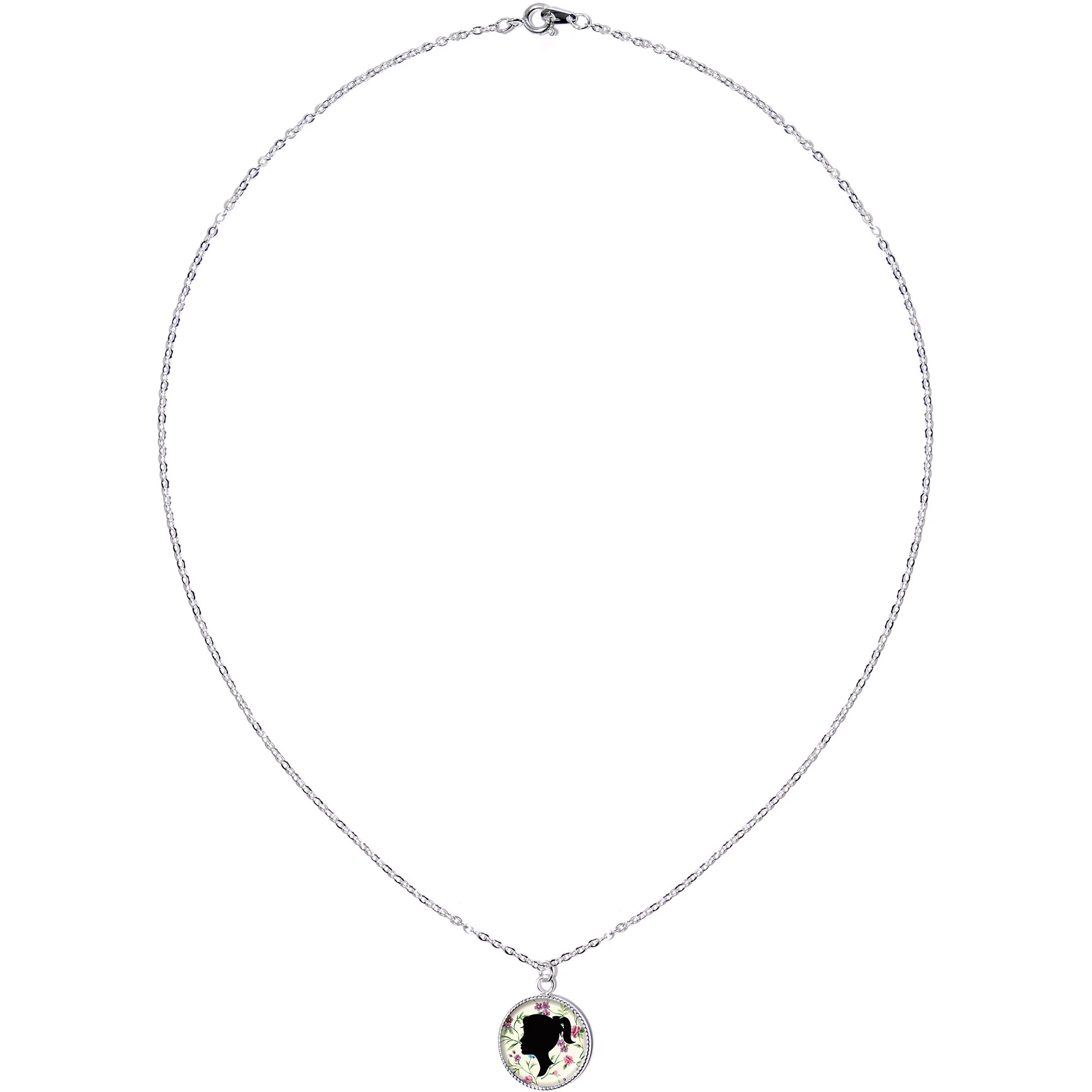 Woman Floral Silhouette Silver Plated Chain Necklace - Image 2