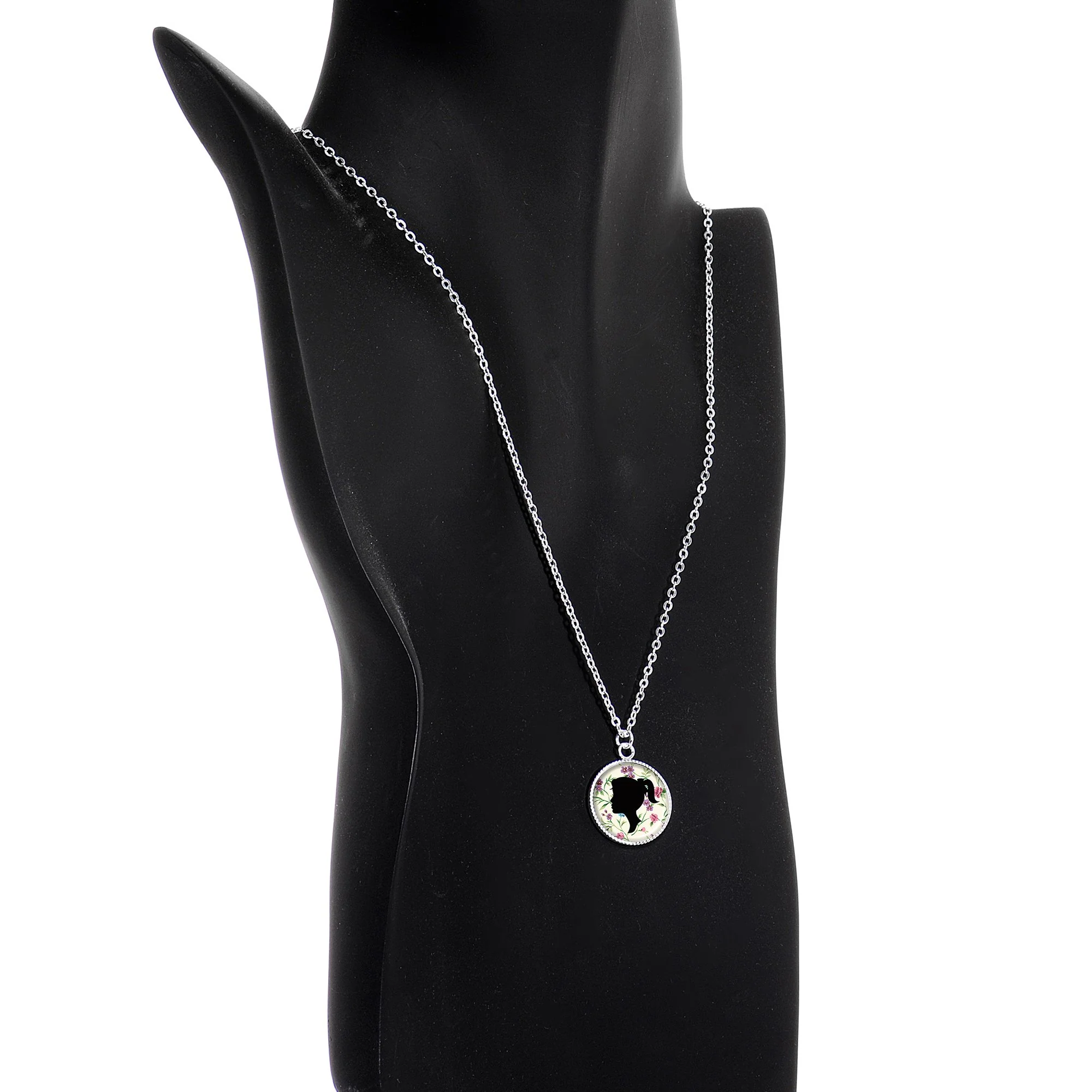 Woman Floral Silhouette Silver Plated Chain Necklace - Image 3