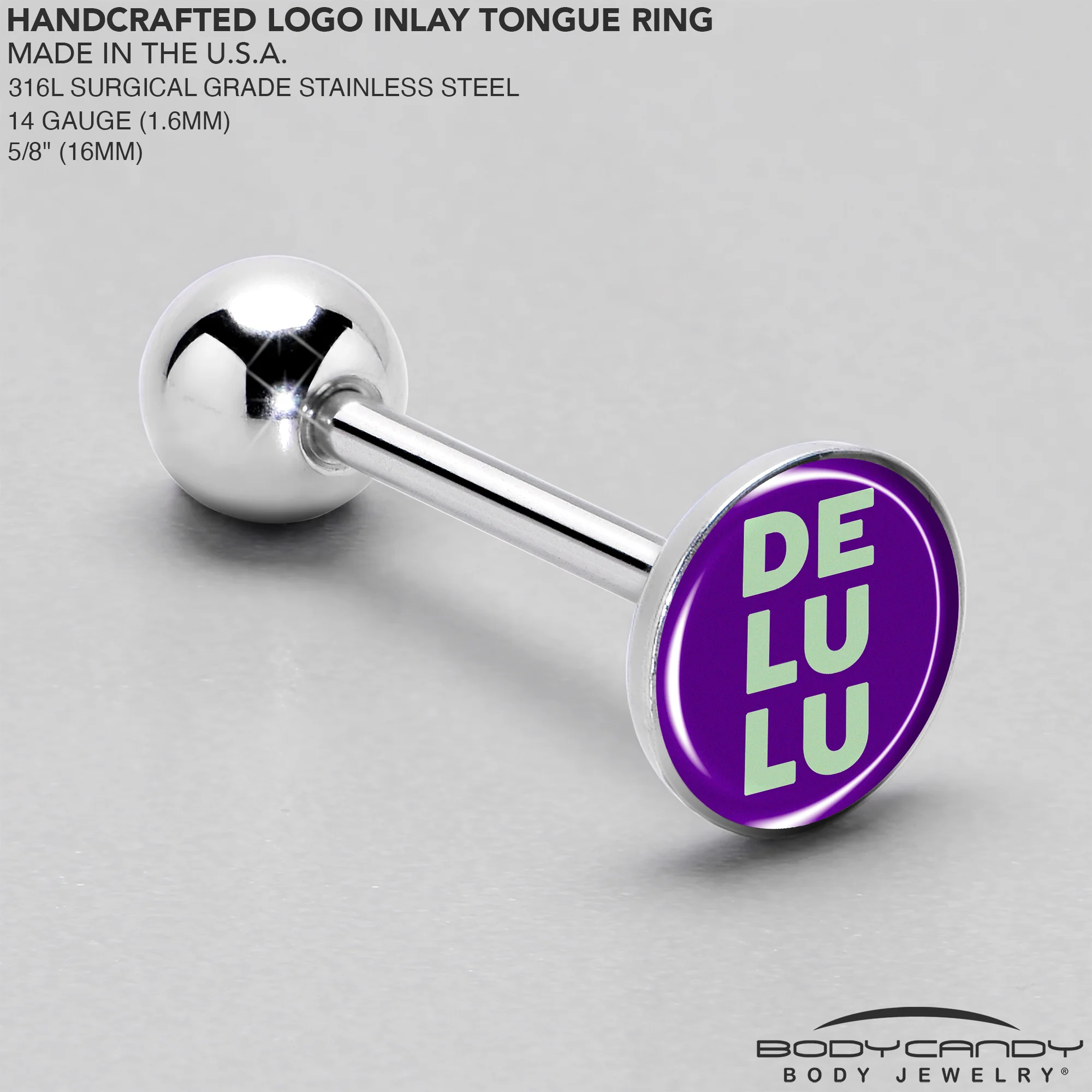 Word DELULU Barbell Tongue Ring by Onyx O - Image 4