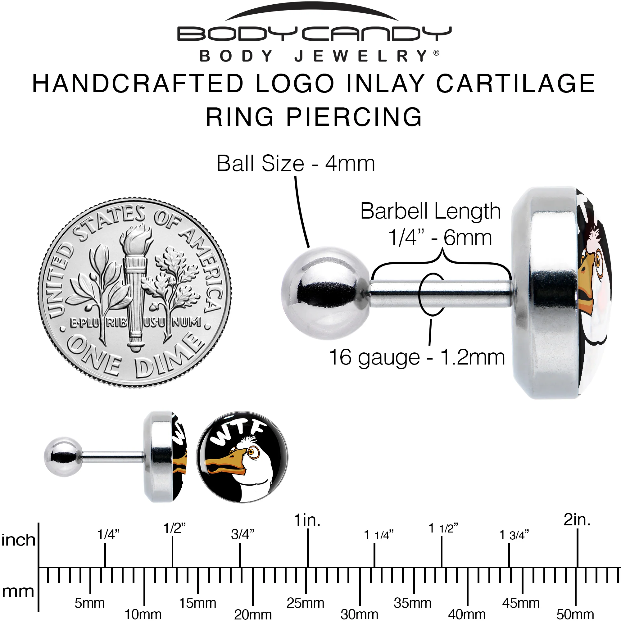 16G 1/4 WTF Duck Tragus Cartilage Earring by Onyx O - Image 6