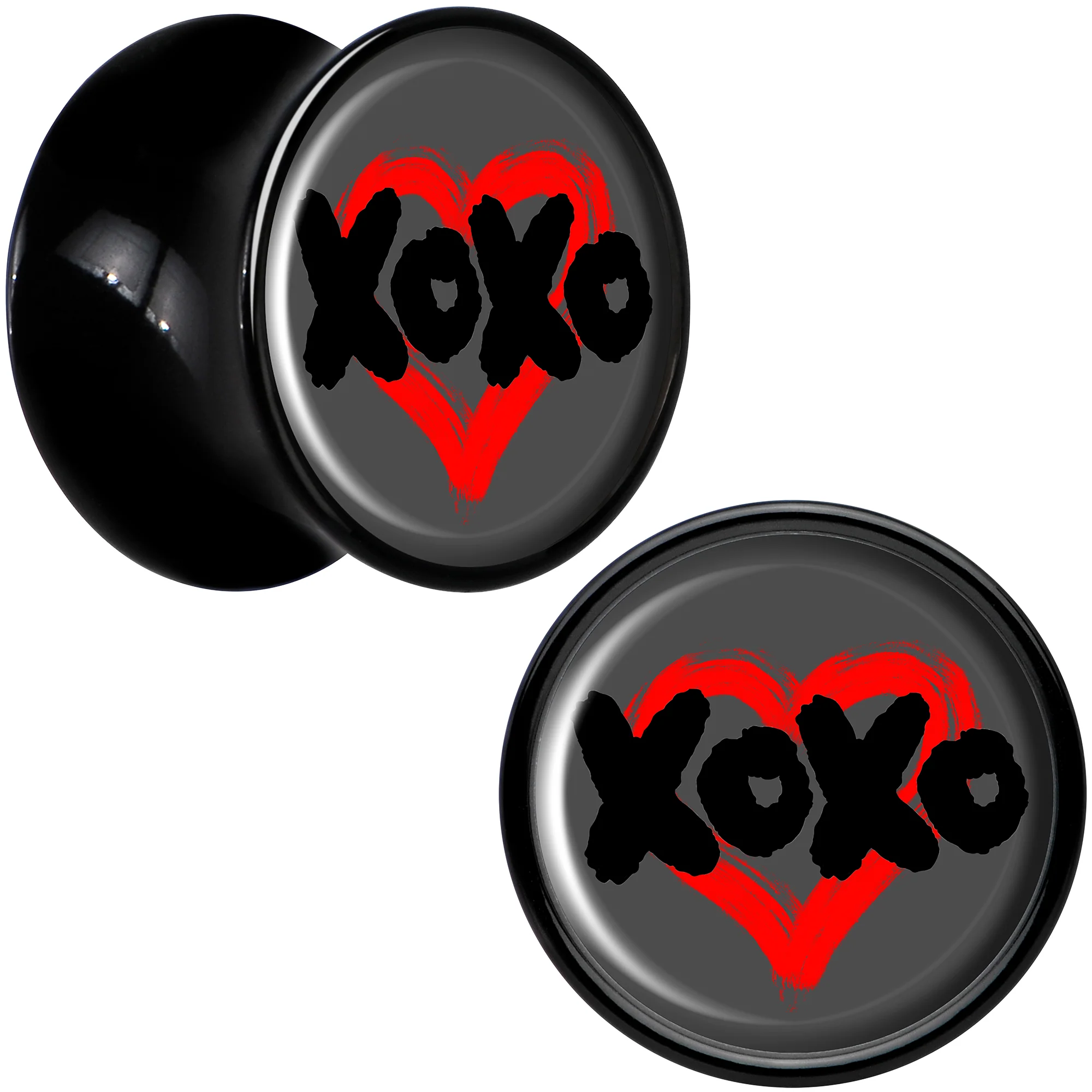 0G XOXO Heart Black Acrylic Saddle Plug Set by Onyx O - Image 2