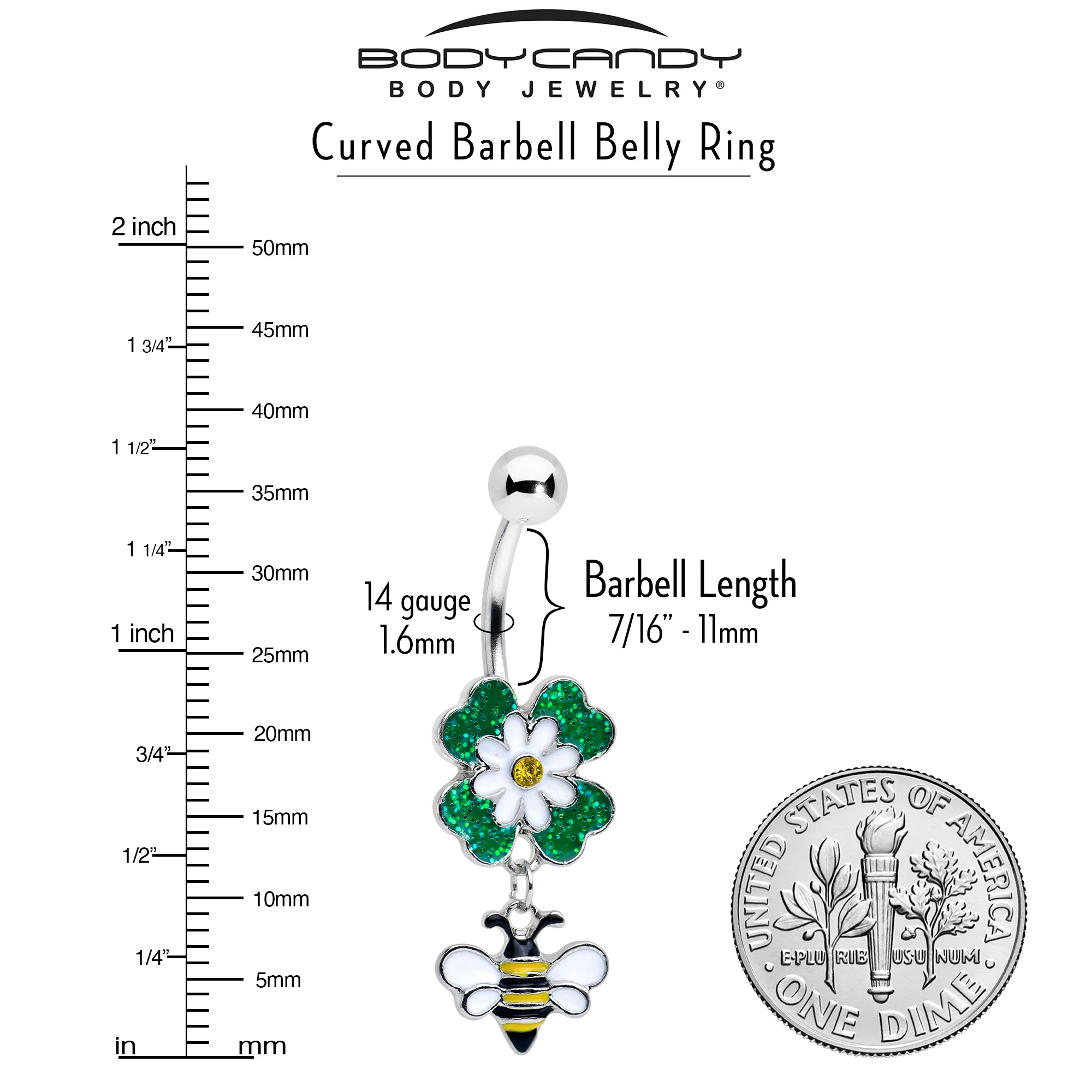 Yellow Gem Daisy Bee Glittery Dangle Belly Ring - Image 3