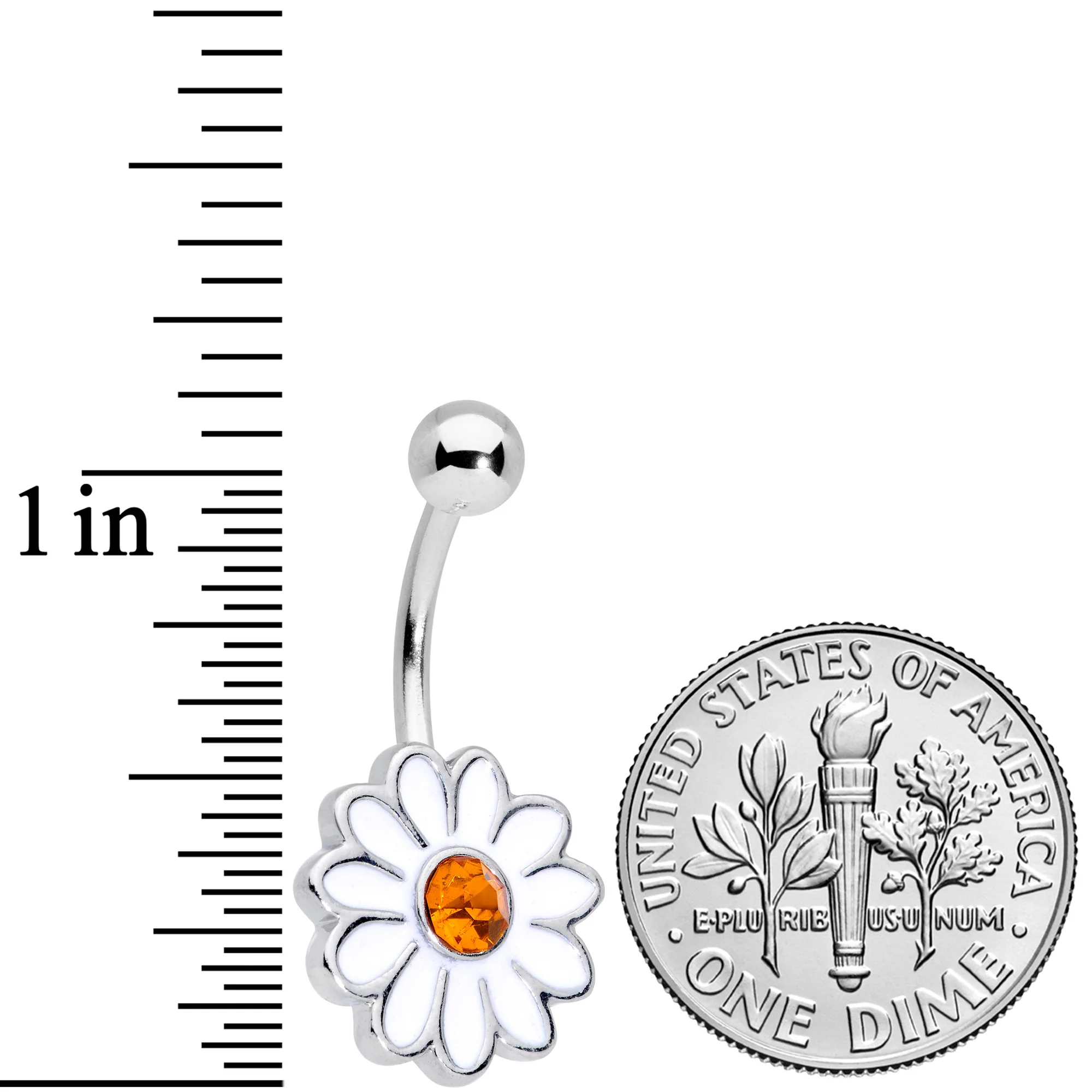 Yellow Gem White Daisy Flower Hippie Belly Ring - Image 2