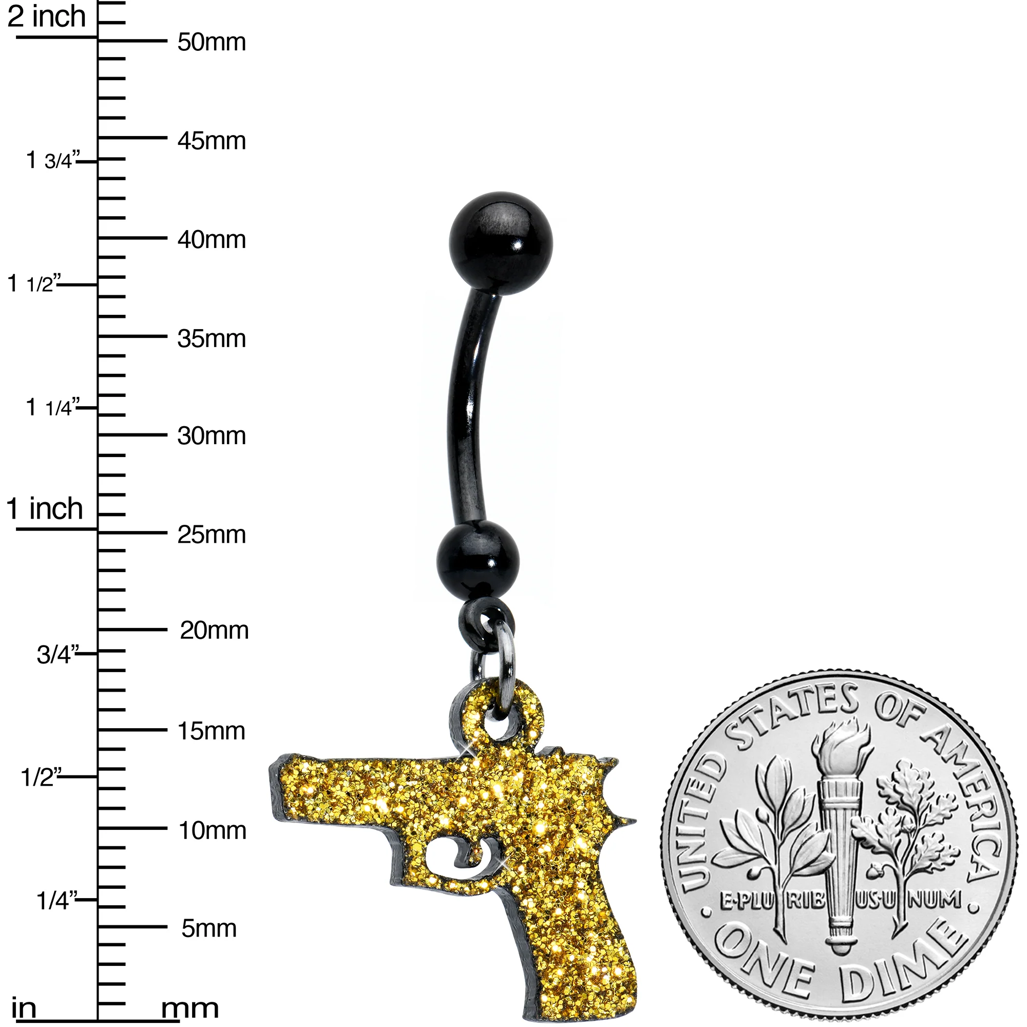 Yellow Glitter Gun Dangle Belly Ring - Image 2