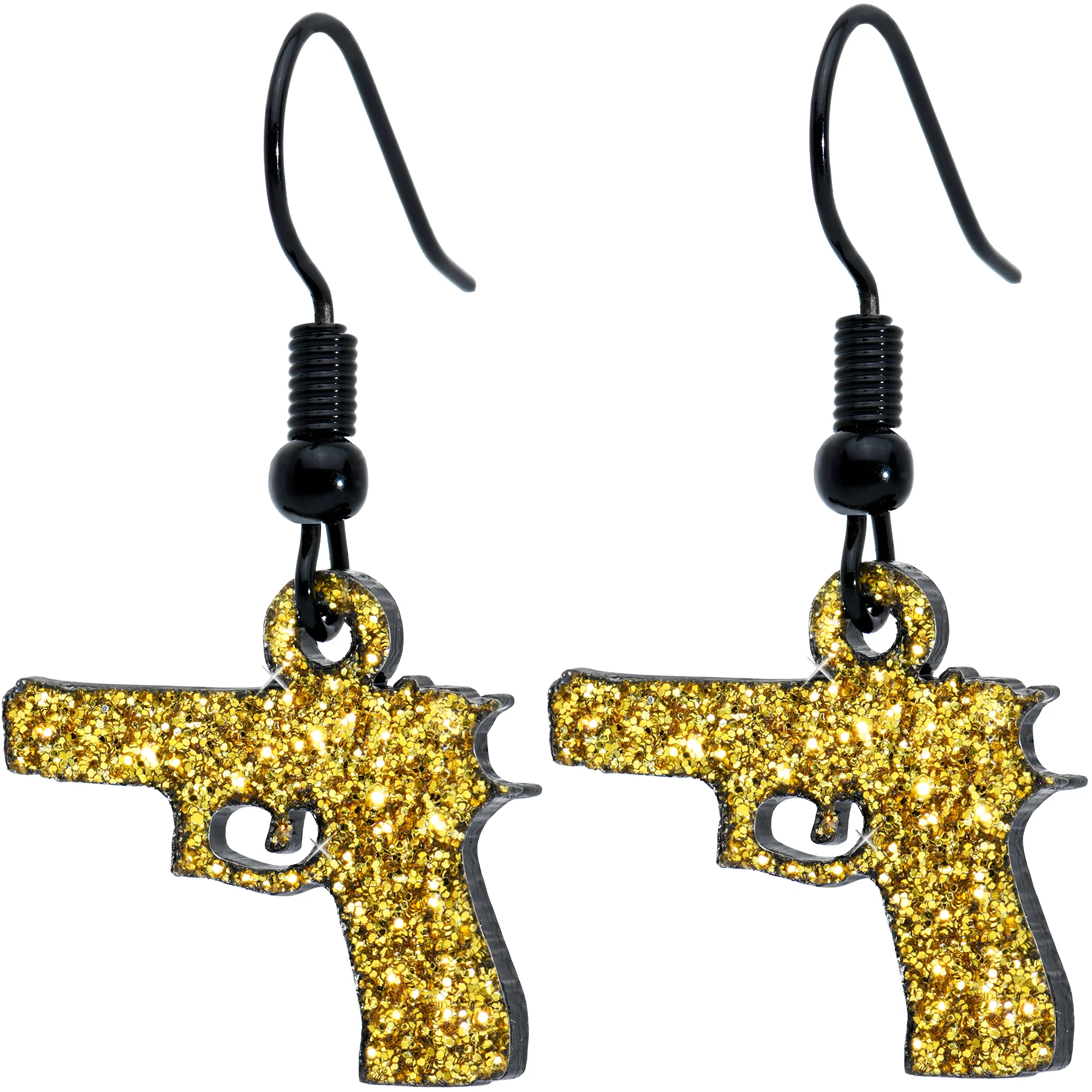 Yellow Glitter Gun Fishhook Dangle Earrings - Image 2