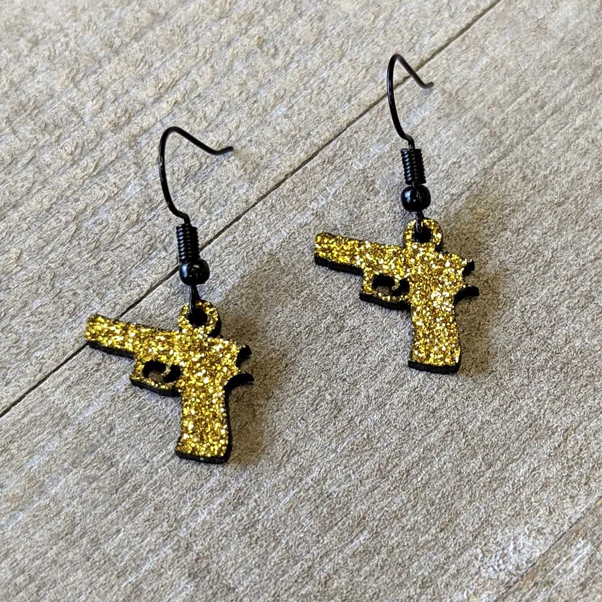 Yellow Glitter Gun Fishhook Dangle Earrings - Image 3