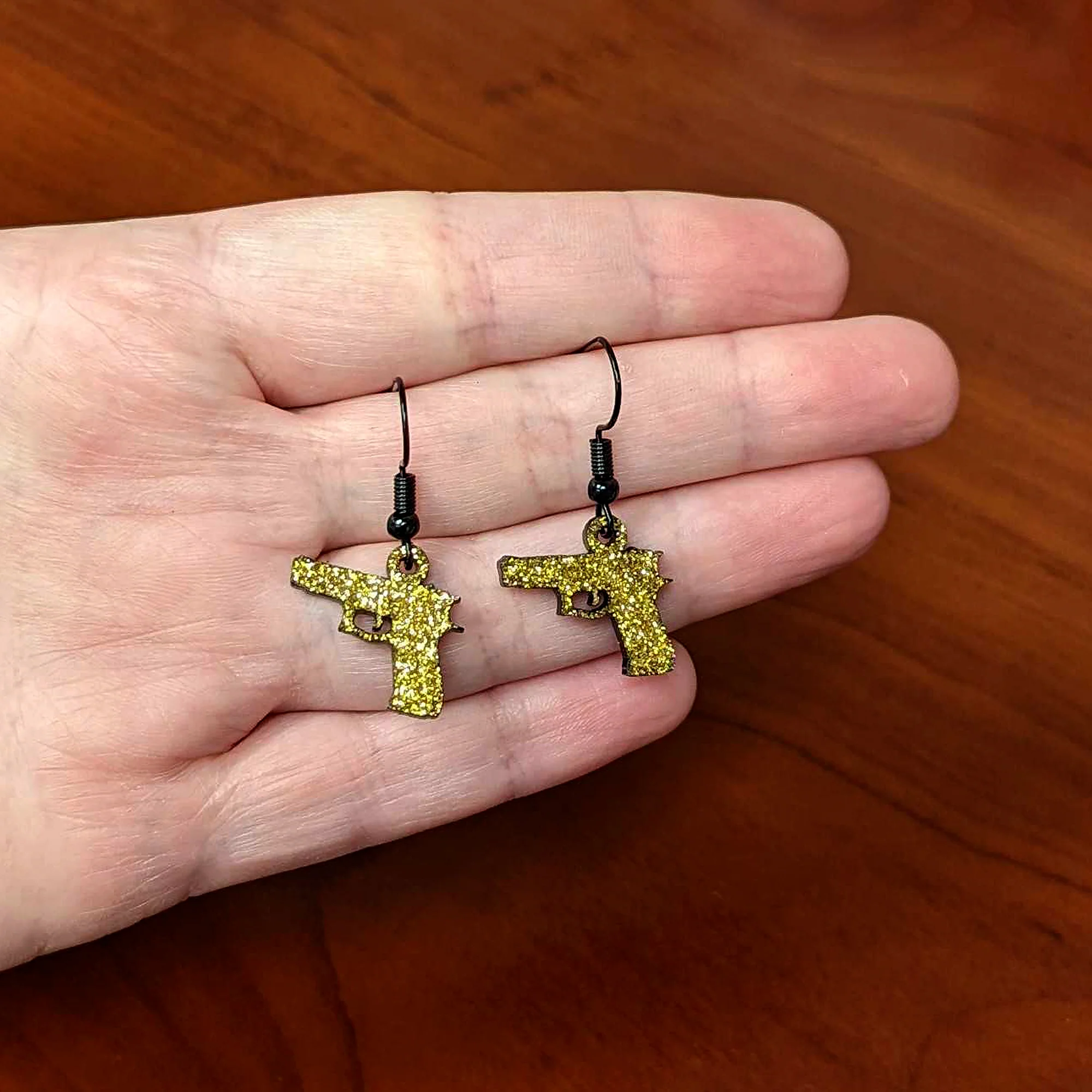 Yellow Glitter Gun Fishhook Dangle Earrings - Image 4