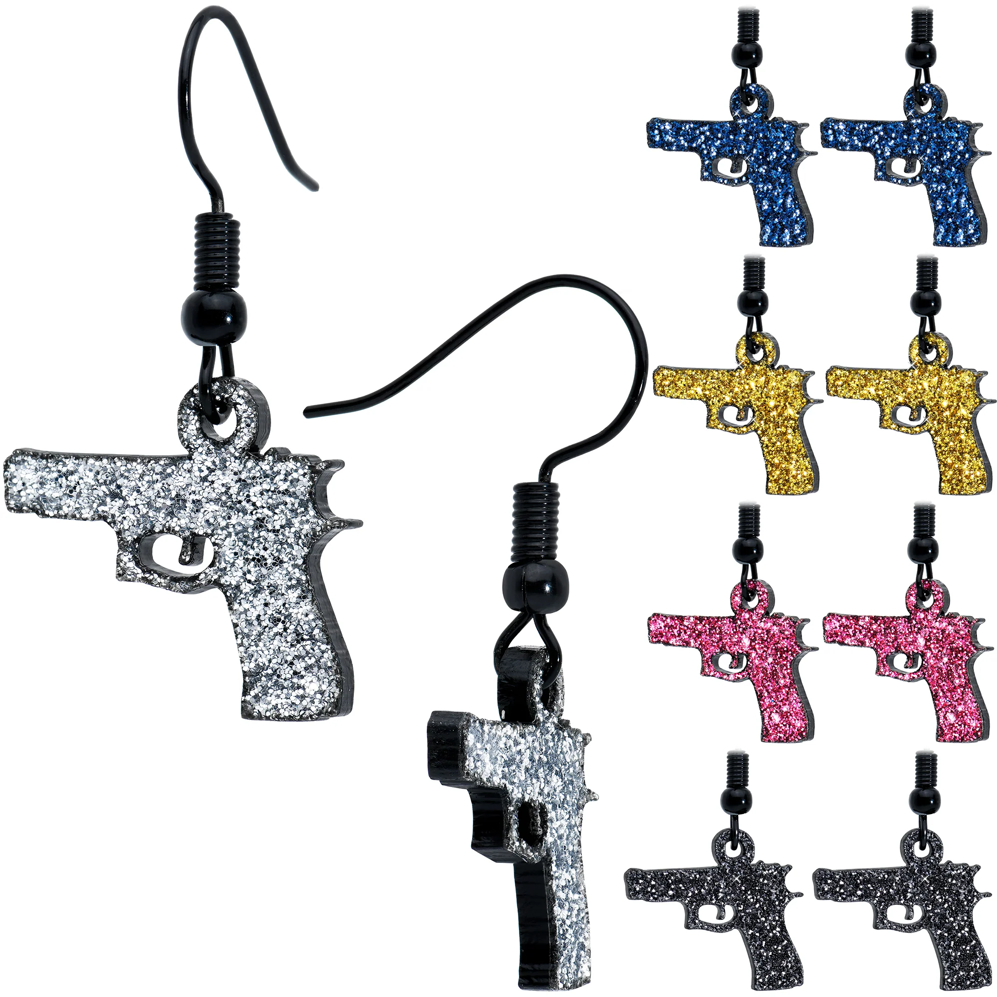 Yellow Glitter Gun Fishhook Dangle Earrings - Image 6