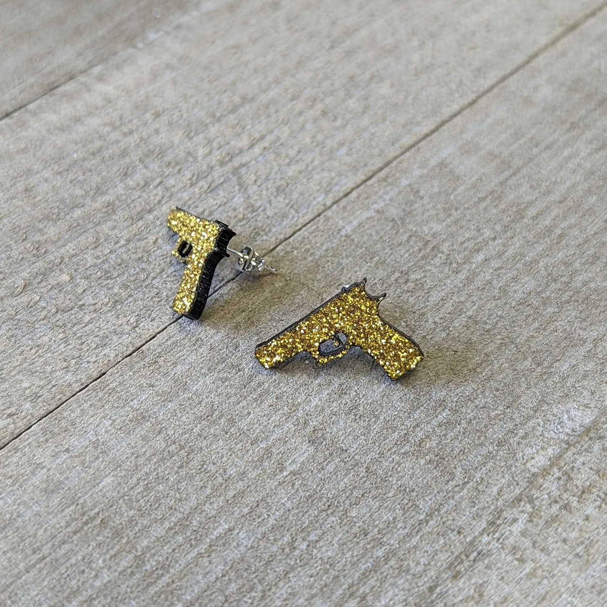 Yellow Glitter Gun Stud Earrings Set - Image 3